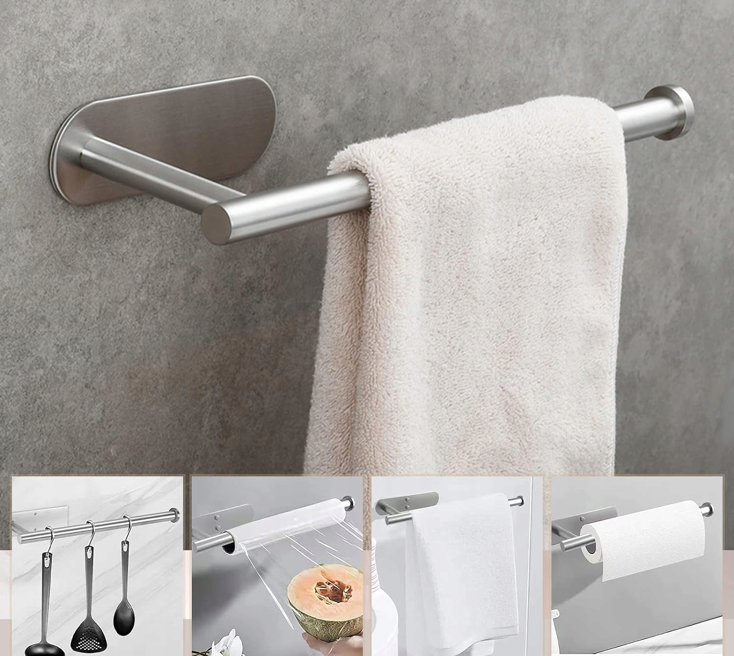 UCHWYT WIESZAK NA RĘCZNIK PAPIEROWY KUCHENNY SAMOPRZYLEPNY SZARY LOFT Kolor srebrny