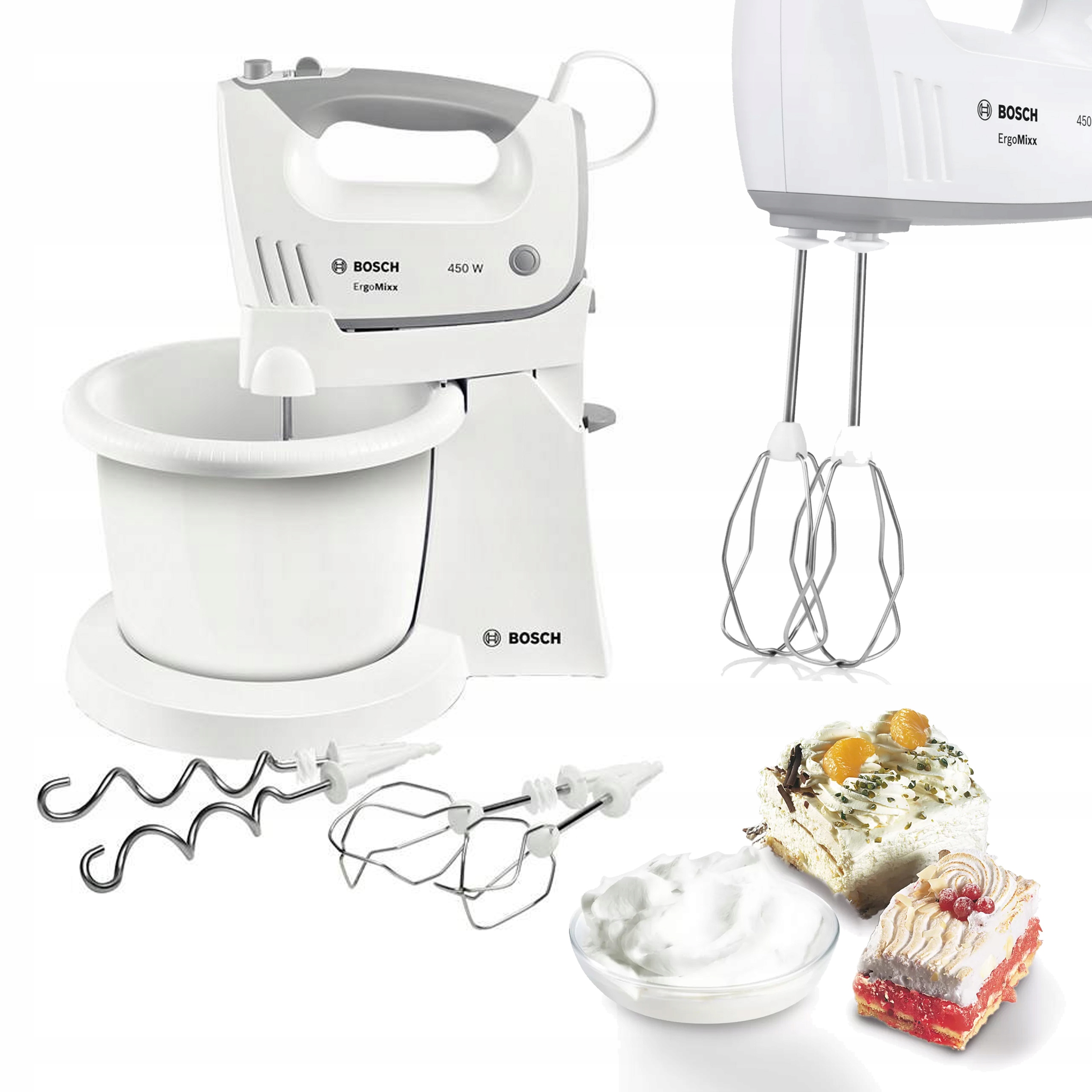 Mikser ręczny ze stojakiem i misą Bosch MFQ36460 450W 5 prędkości Turbo