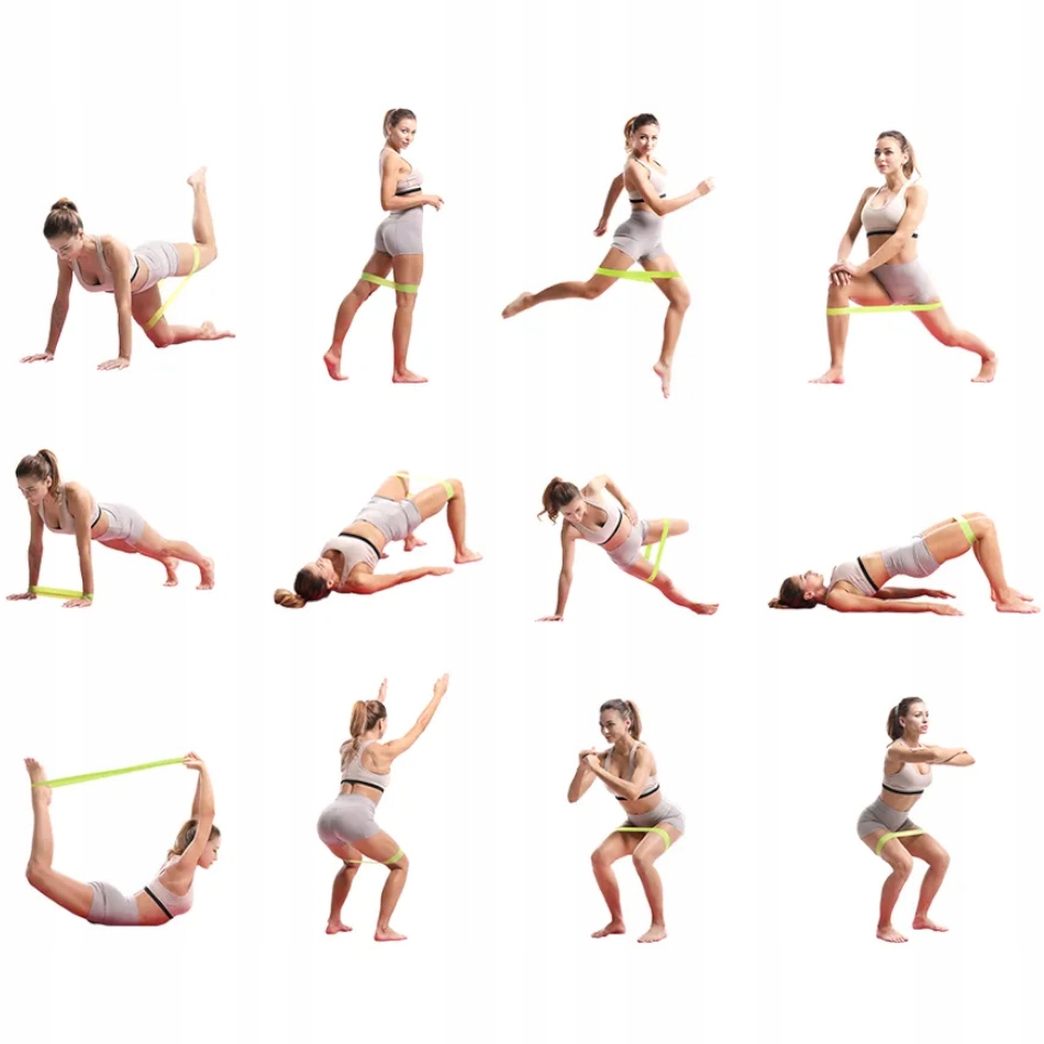 GUMY OPOROWE DO ĆWICZEŃ MATERIAŁOWE TAŚMY TRENINGOWE HIP BAND TAŚMA GUMA Kolor dominujący wielokolorowy