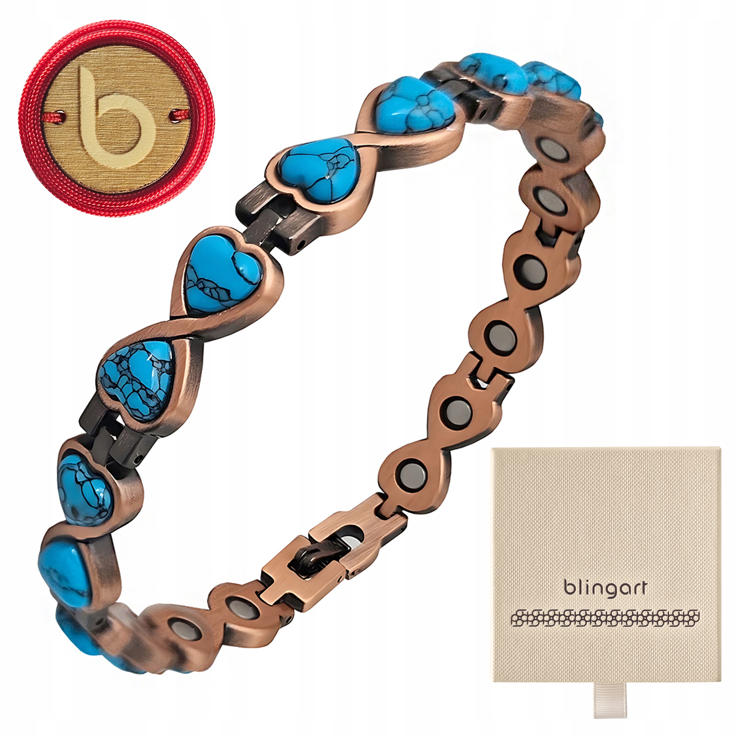 Dámský měděný magnetický náramek s tyrkysovými kameny Blingart