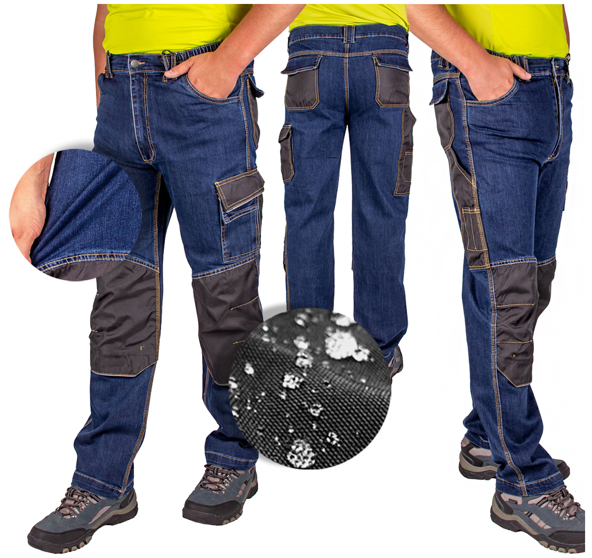 Pánské pracovní kalhoty Bozp jeans Bojové kapsy na nákoleníky Firi 3XL