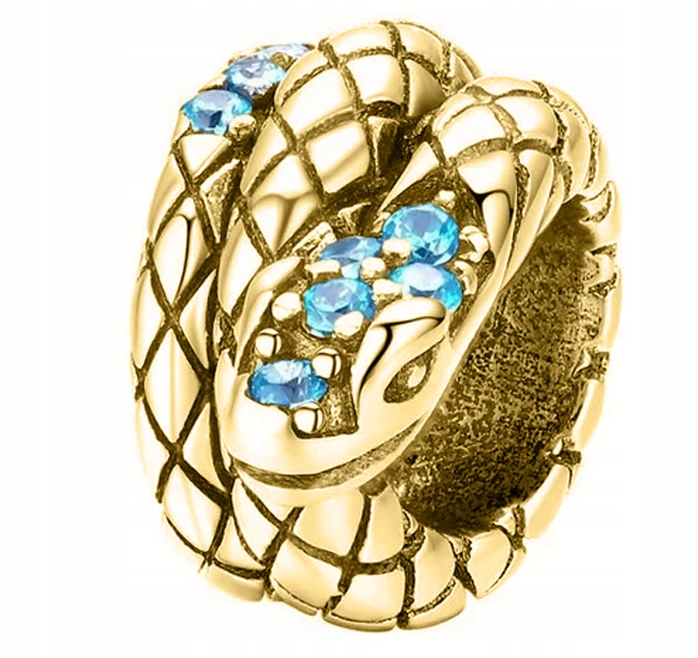 Zlatý Charms Had Snake Gad Modré Zirkony Krystaly Stříbro 925