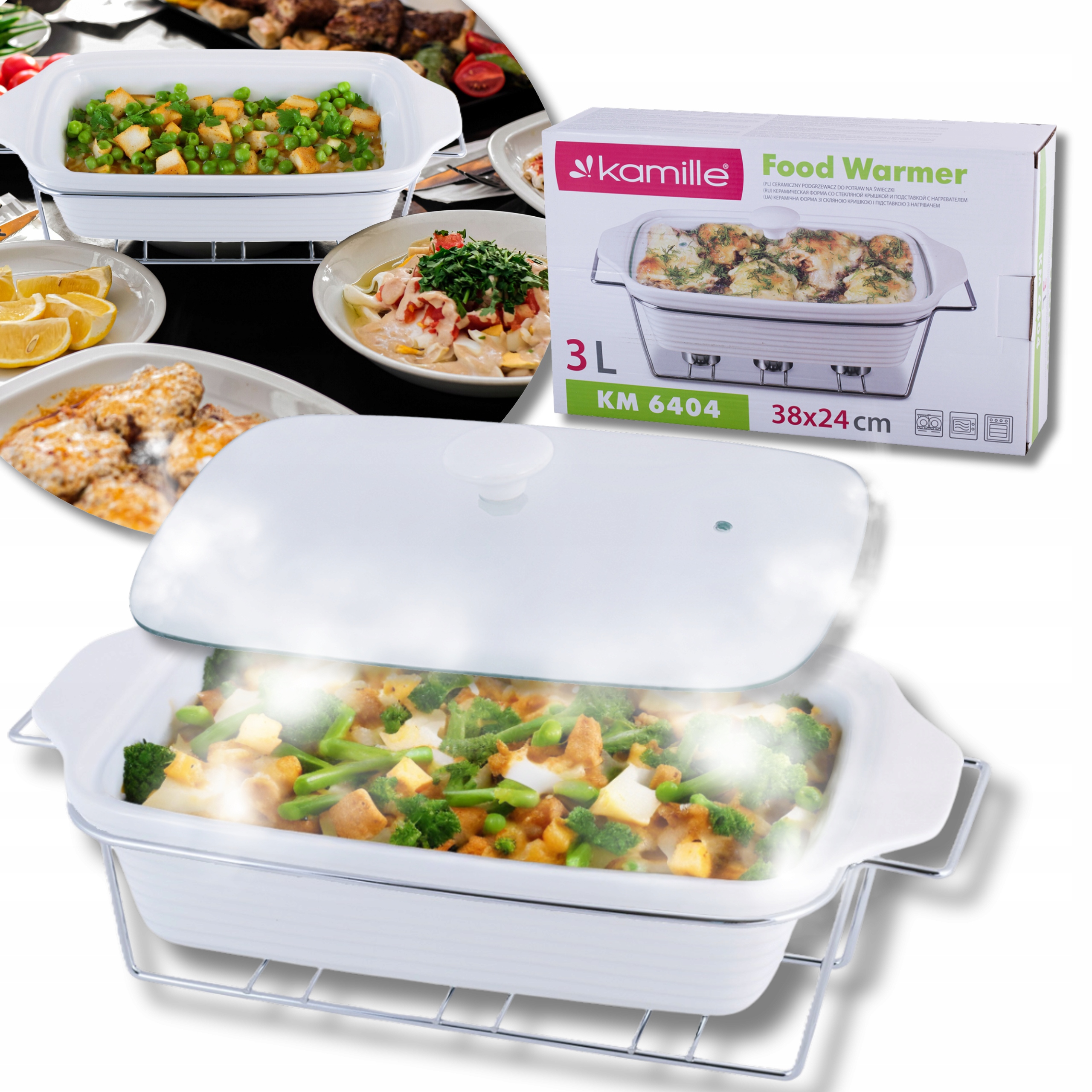 Keramická žáruvzdorná Nádoba s Ohřívačem 3,0 L s víkem Kamille