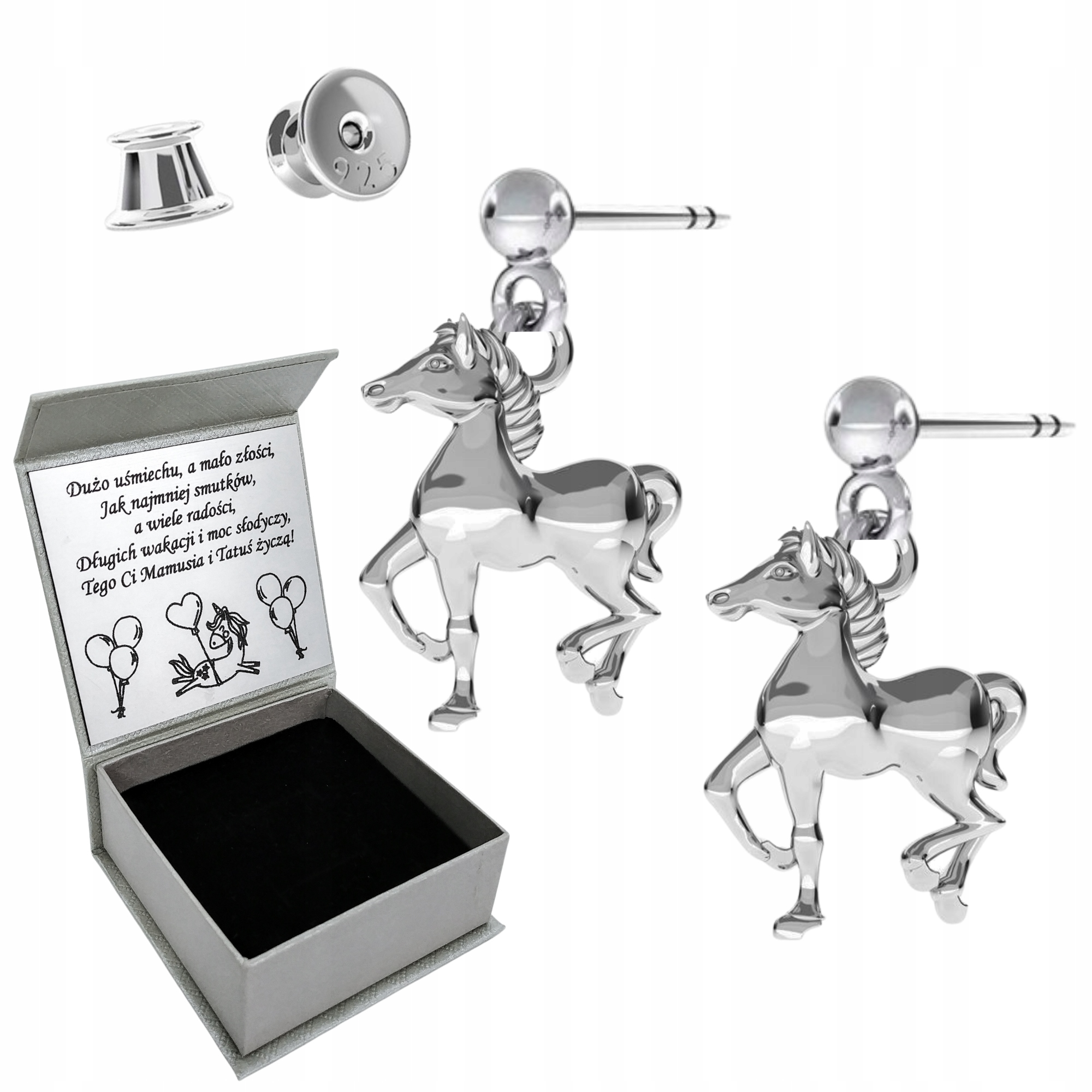 Náušnice pro holčičku Kůň Náušnice Svaté Přijímání Gravírování Stříbro 925