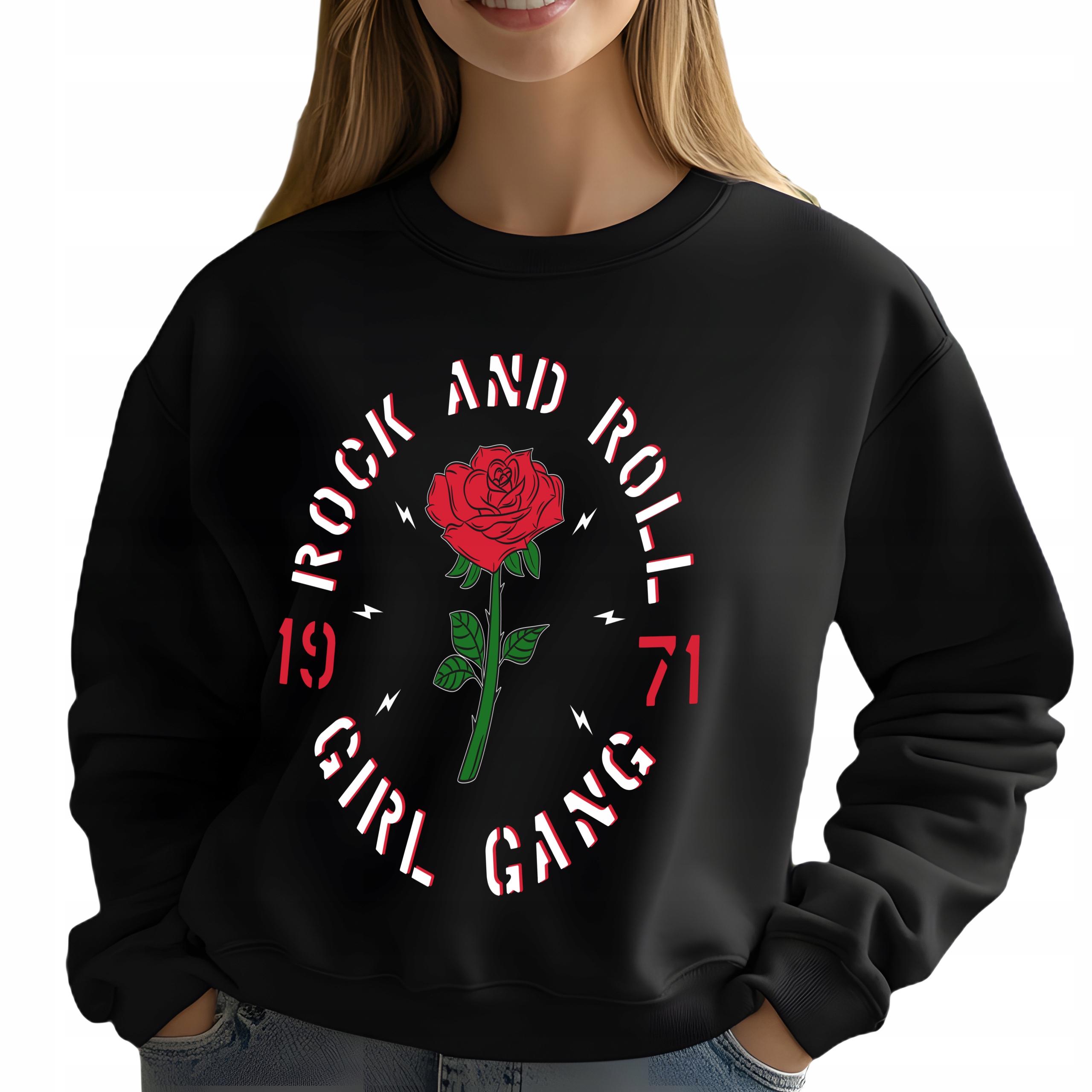 Mikina Černá Dámská Rock And Roll Dárek Módní Pohodlná Streetwear Vel L