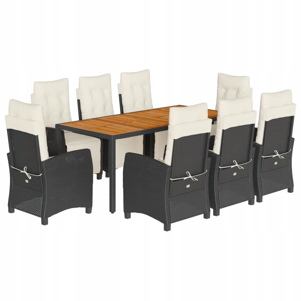 Zahradní nábytek set Ratan Pe Černý 190x90x75 cm, 8 Židlí