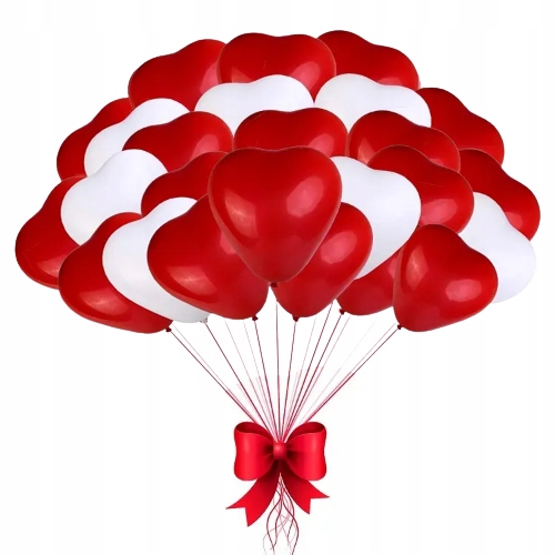 

Balony biało czerwone Serca walentynki 30 szt