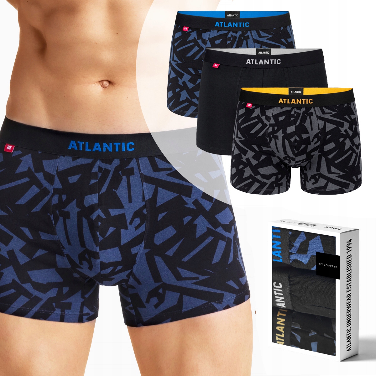 

3x Wygodne bokserki z odkrytą gumą Atlantic *L
