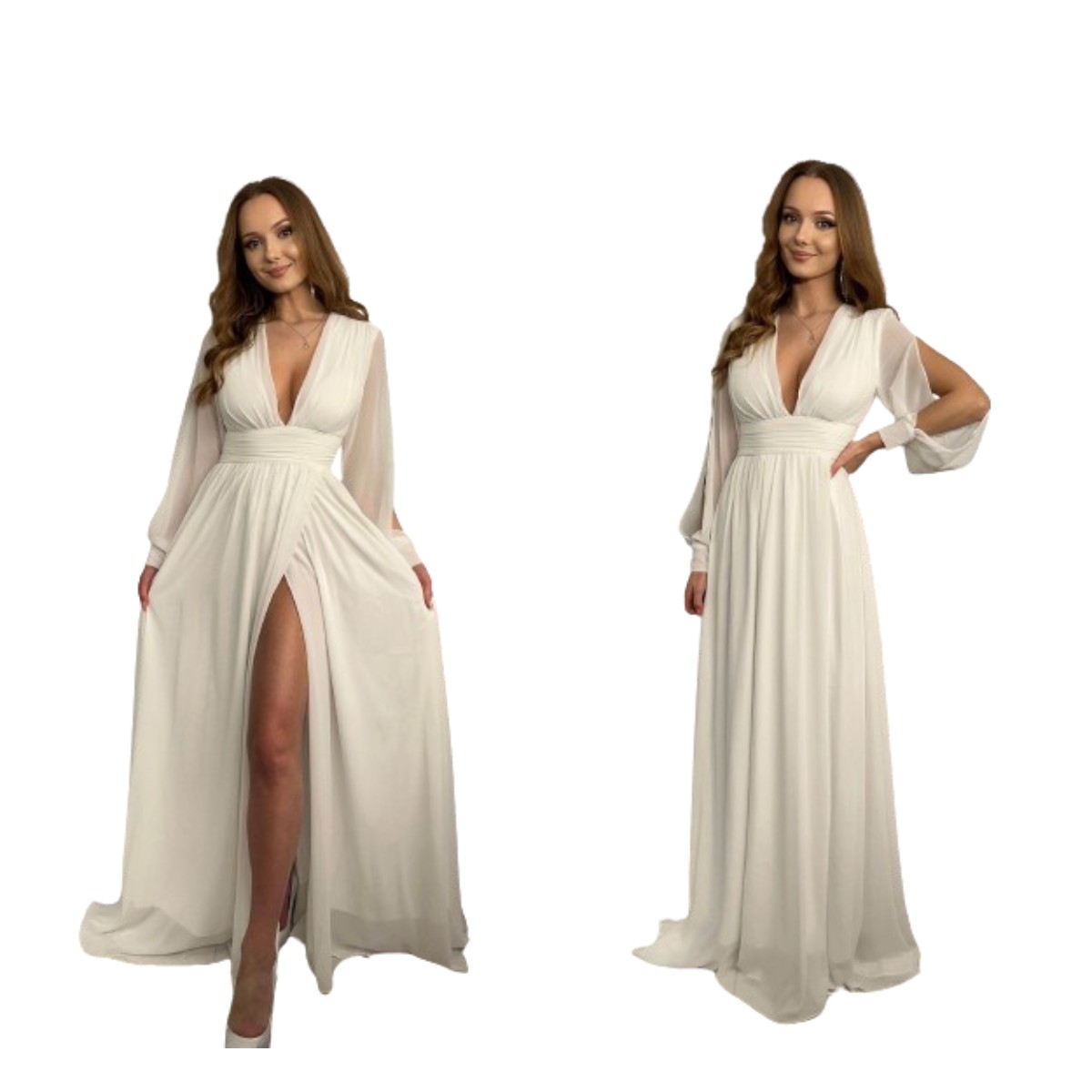 Šaty Maxi S Rozparkem A Rukávkem Gloria Bílá 46