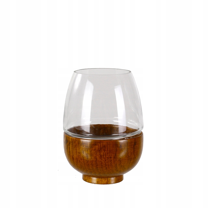 ŚWIECZNIK SZKLANY BRĄZOWY 22cm drewno szkło na tealighty dekoracja ozdoba