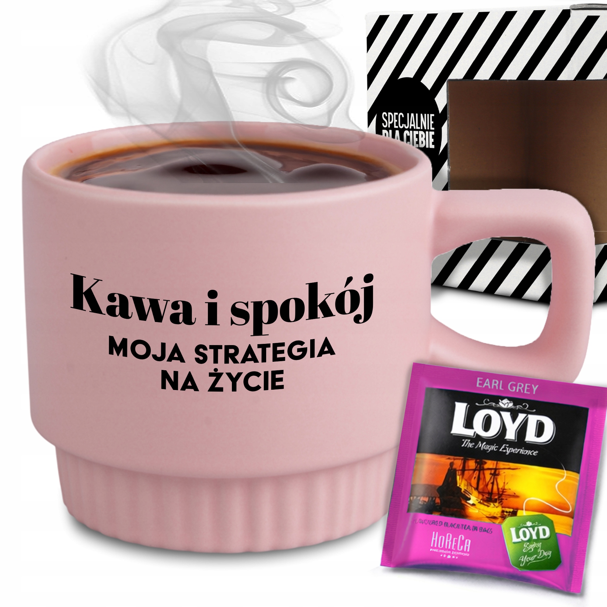 Rýhovaný Hrnek Sada V Krabičce Čaj Růžový Káva A Klid Na Dárek