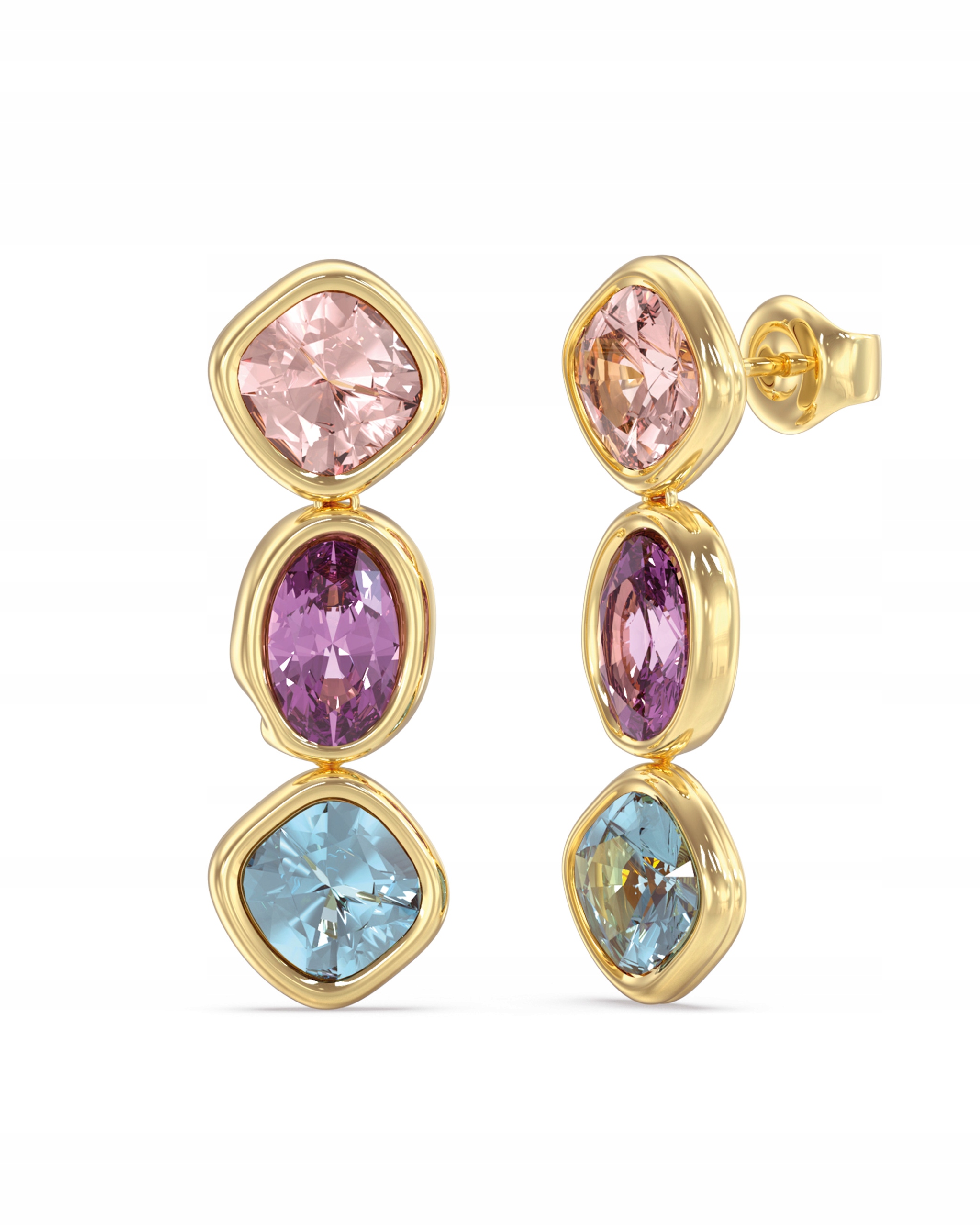 Dlouhé Náušnice Guess Mamounia s barevným kubickým zirkon pozlacené Ocel puzety