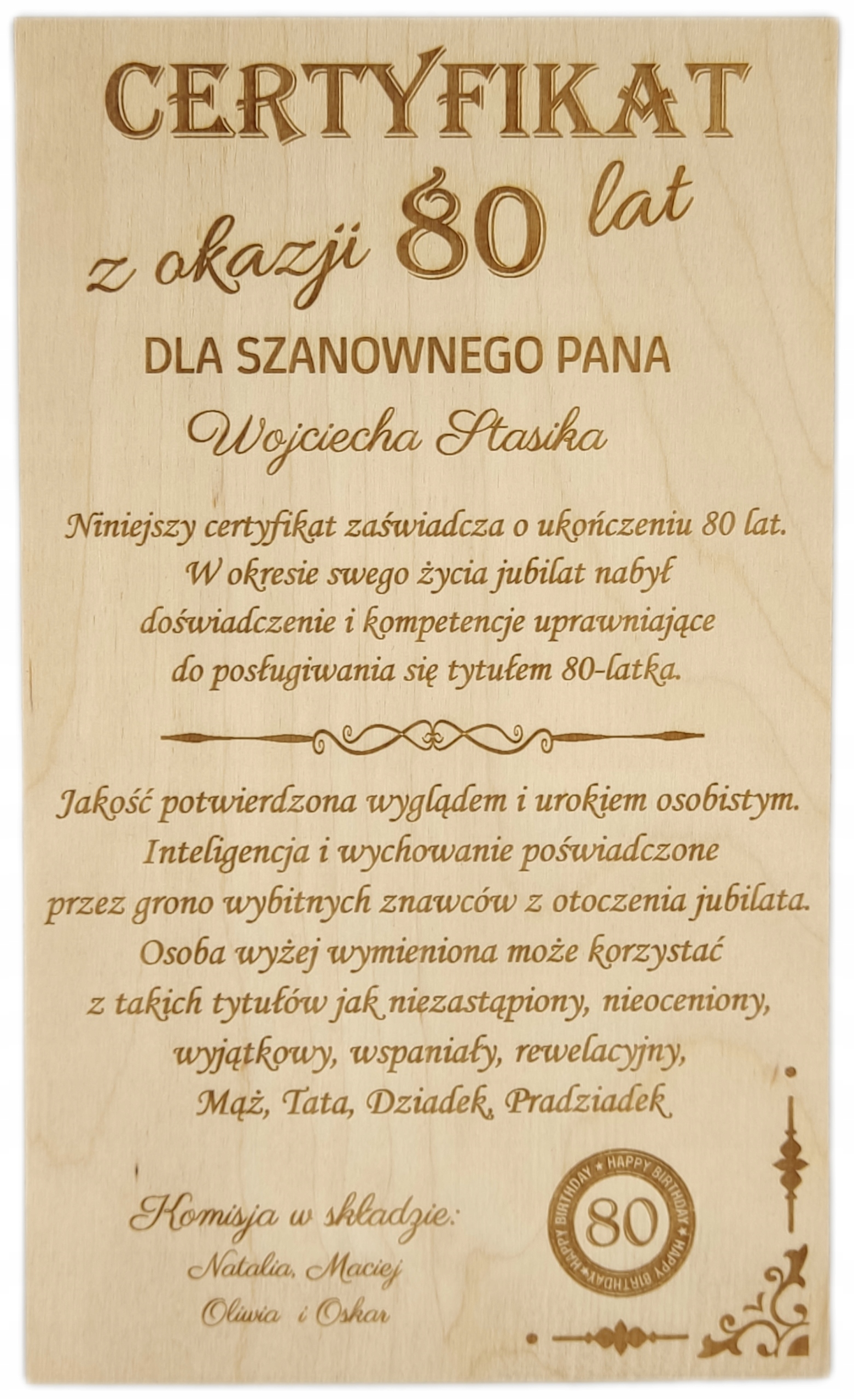 

Certyfikat Na 45 55 65 75 80 Lat Urodziny