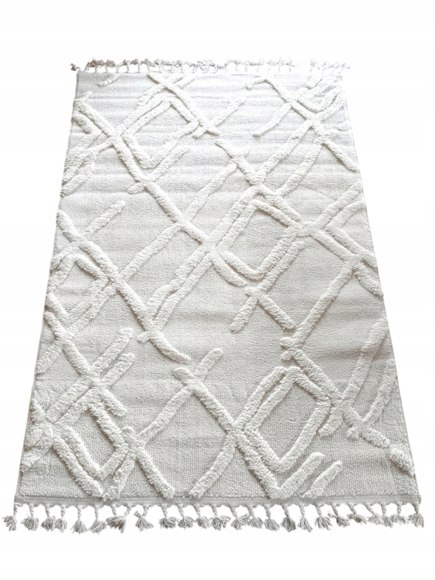 Koberec do obývačky 120 x 170 cm, mäkký, krémový, plyšový, boho vzor, 3D efekt