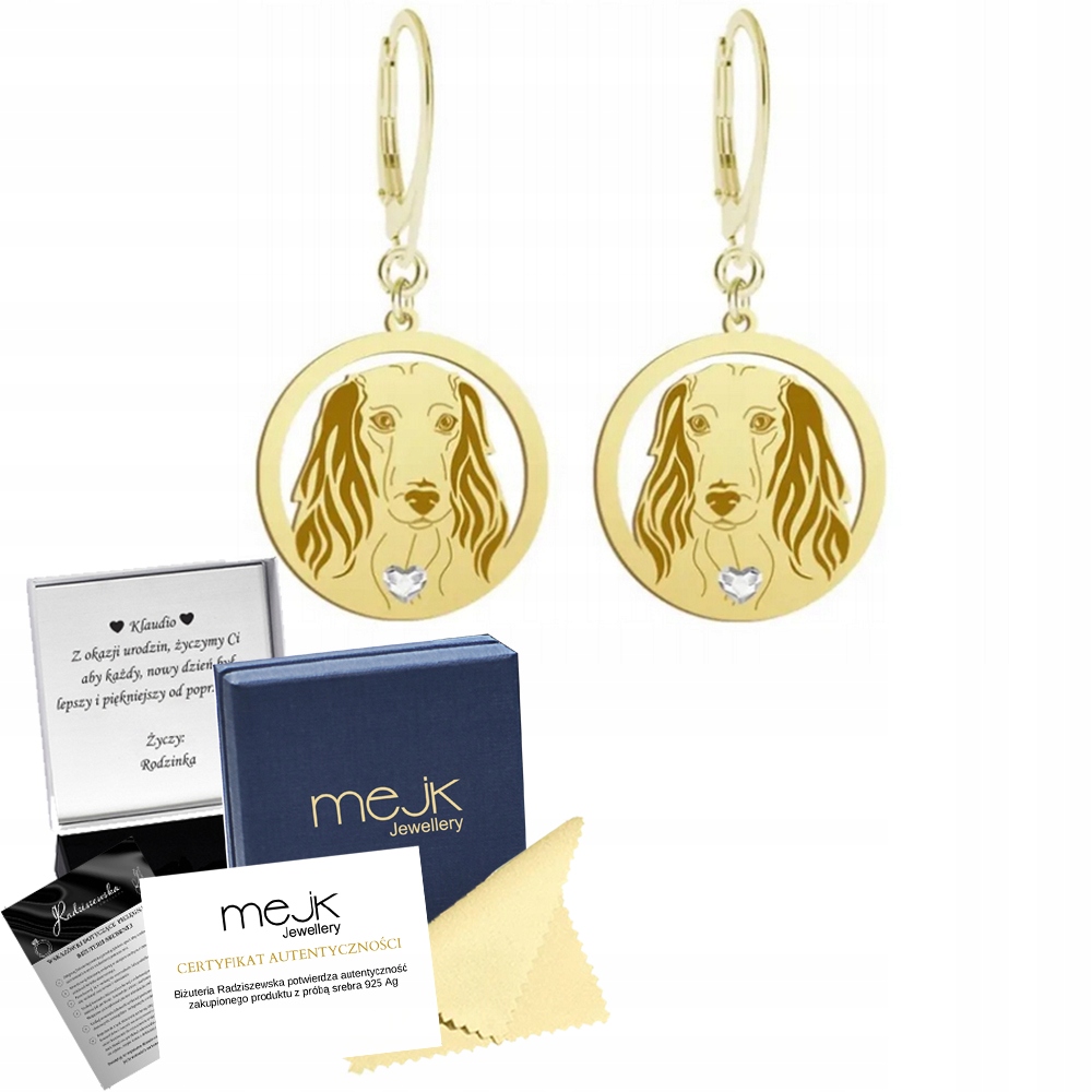 Náušnice Zlaté s dlouhosrstým jezevčíkem 925 Dárek Šperky Žena Gravírování