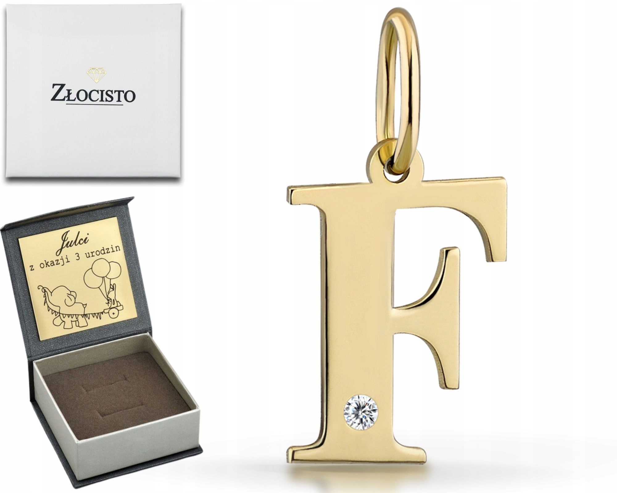 Zlatý Přívěsek S Písmenem F S Diamantem Ryzost 585 Pro Dárek Gravírování