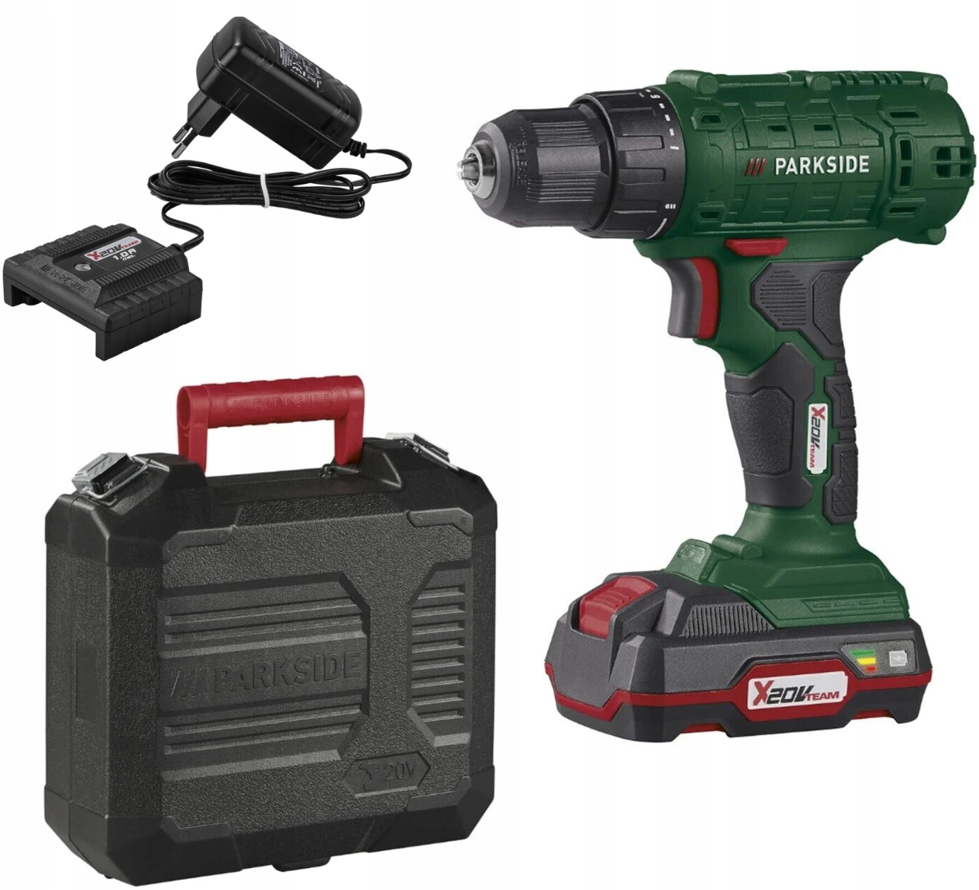 Wiertarko-wkrętarka Parkside Pbssa A1 20V Zestaw Aku 2AH Ładowarka Walizka