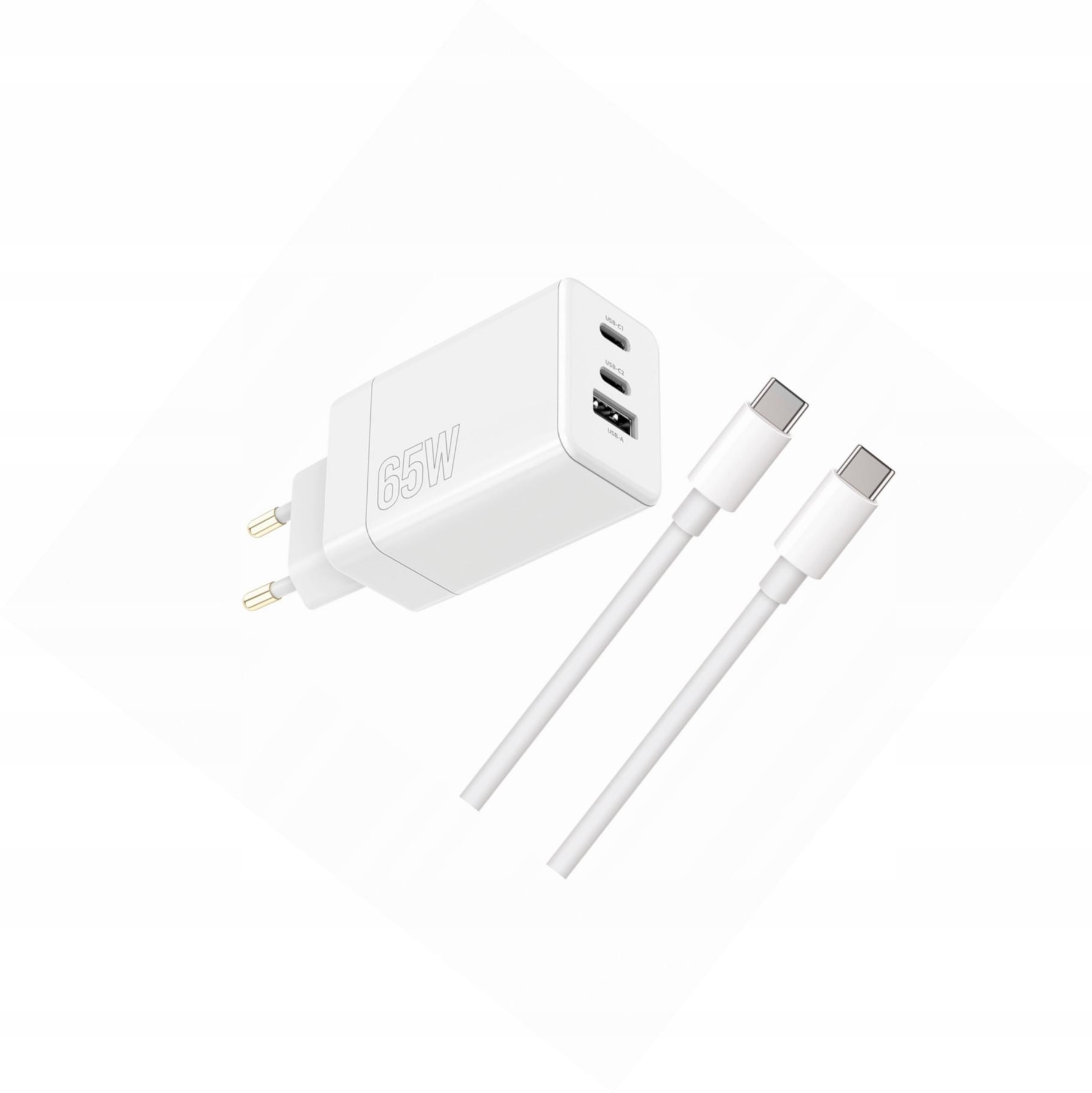 Szybka ładowarka 65W z kablem 1m 3 wejścia do iPhone 16 Plus