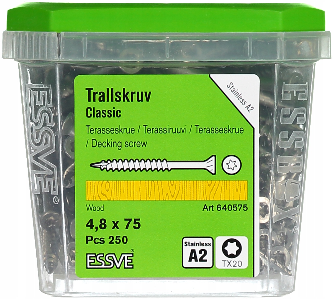 Essve Classic Terasový šroub na dřevo Nerezová ocel A2 4,8x75 mm 250 Ks