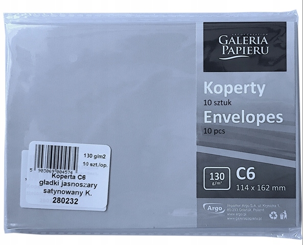 

Koperty ozdobne C6 Gładki 130g J.szary 280232
