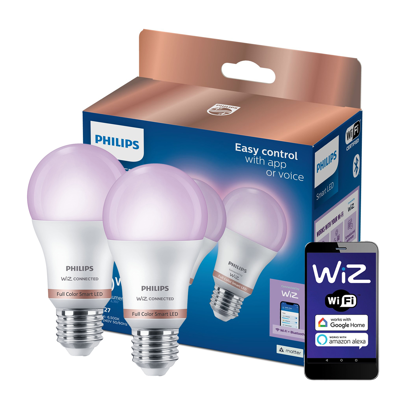 2x Żarówka Led E27 A60 8,5W 60W 2200-6500K Rgb Smart WiFi Philips WiZ