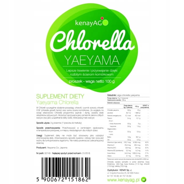 

Chlorella Yaeyama rozbite ściany komórkowe (100 g)
