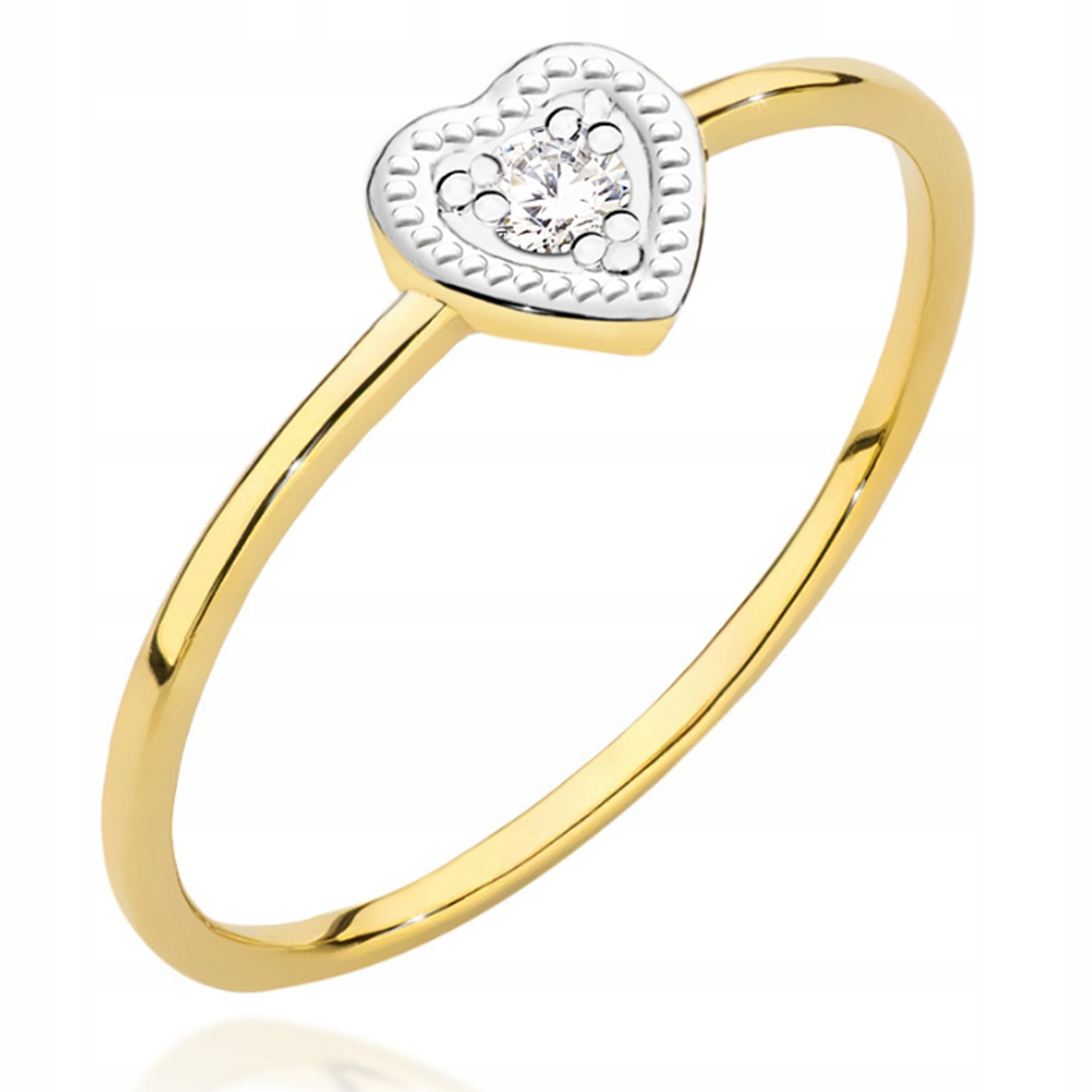 Zlatý prstýnek 585, srdce zdobené diamantem, ideální pro zásnuby 14k