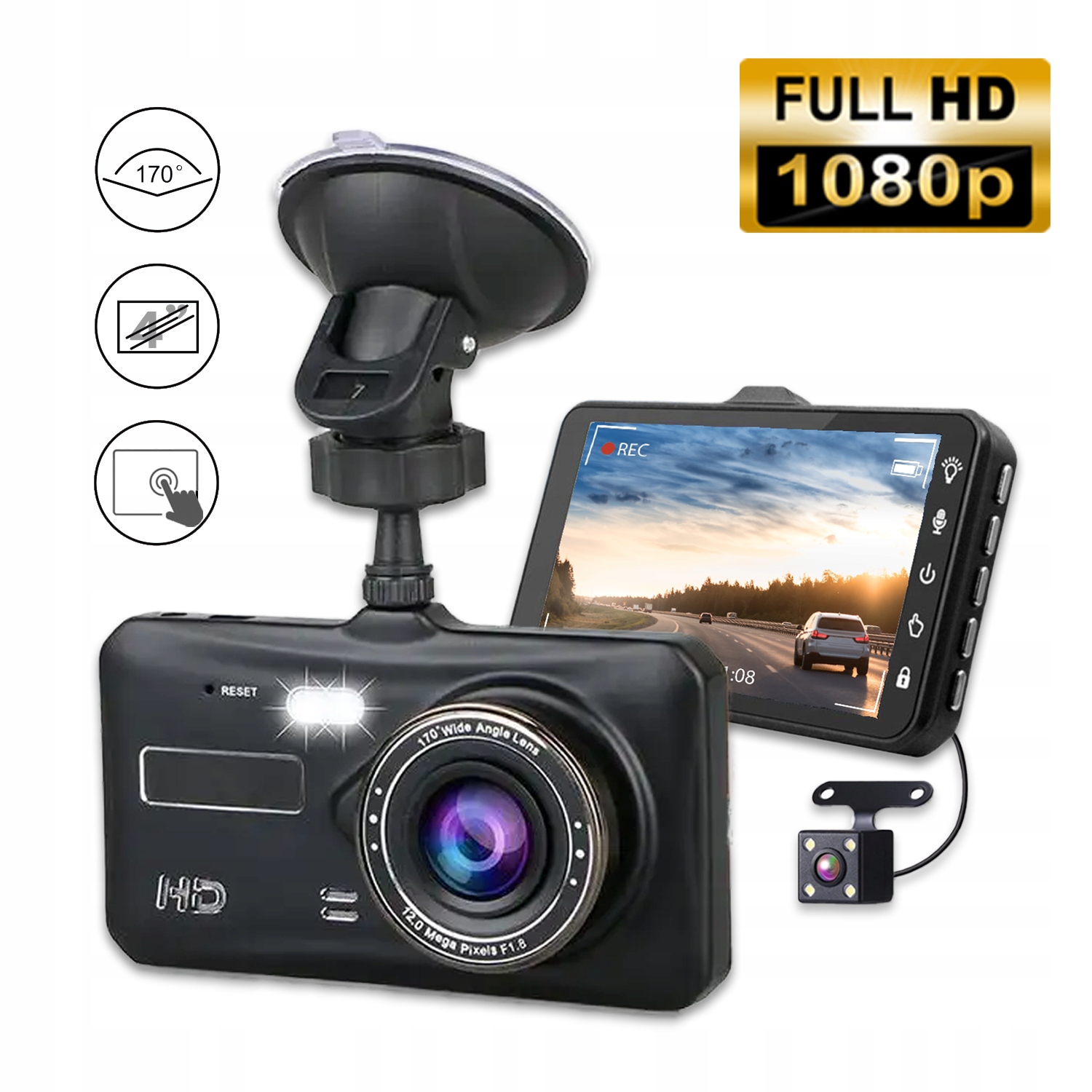 WIDEOREJESTRATOR JAZDY DOTYKOWY PRZÓD TYŁ WIDEO REJESTRATOR POLSKIE MENU Model Wideorejestrator 985Pro