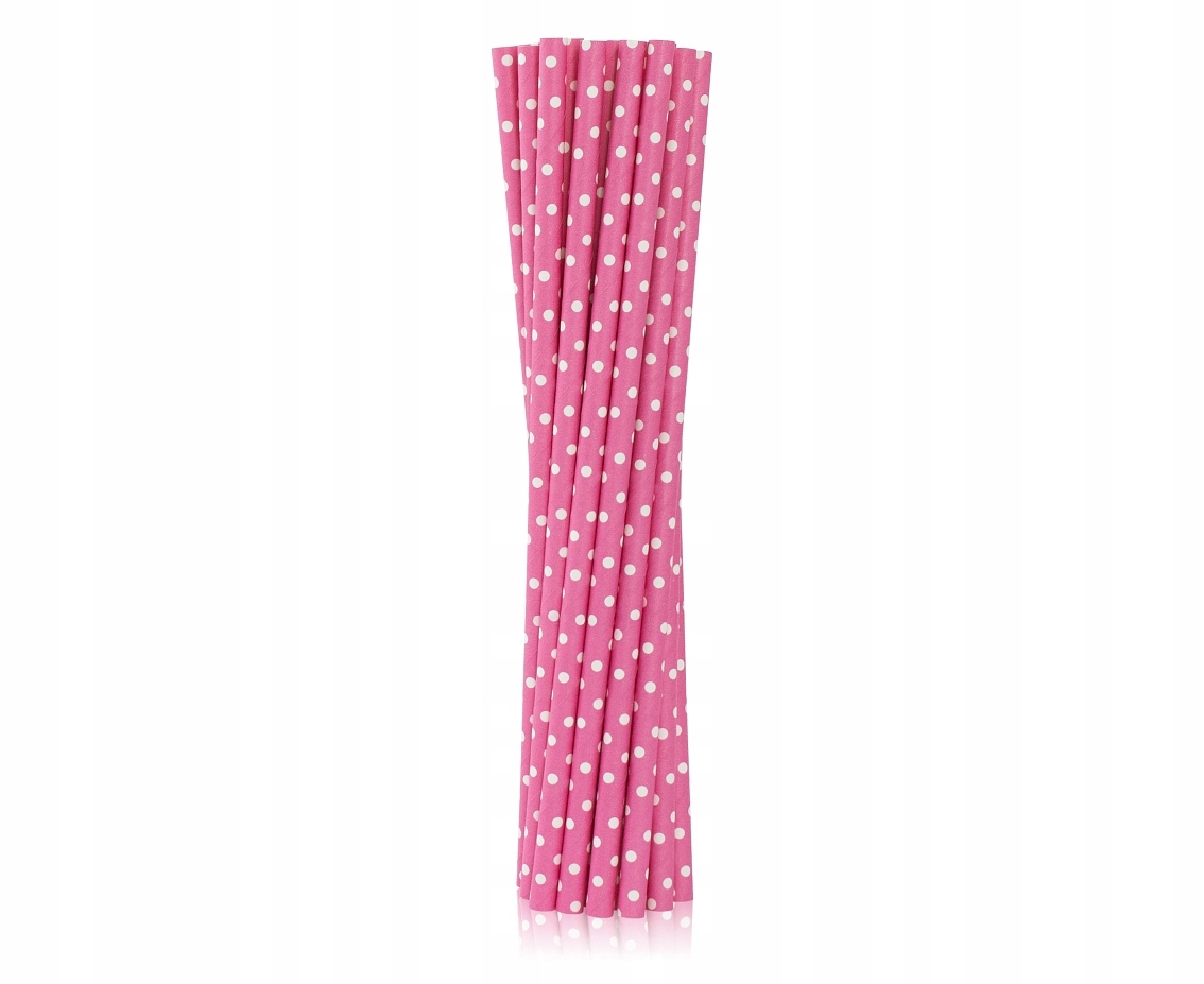 Słomki Papierowe do Picia Różowe w Białe Groszki Materiał papier