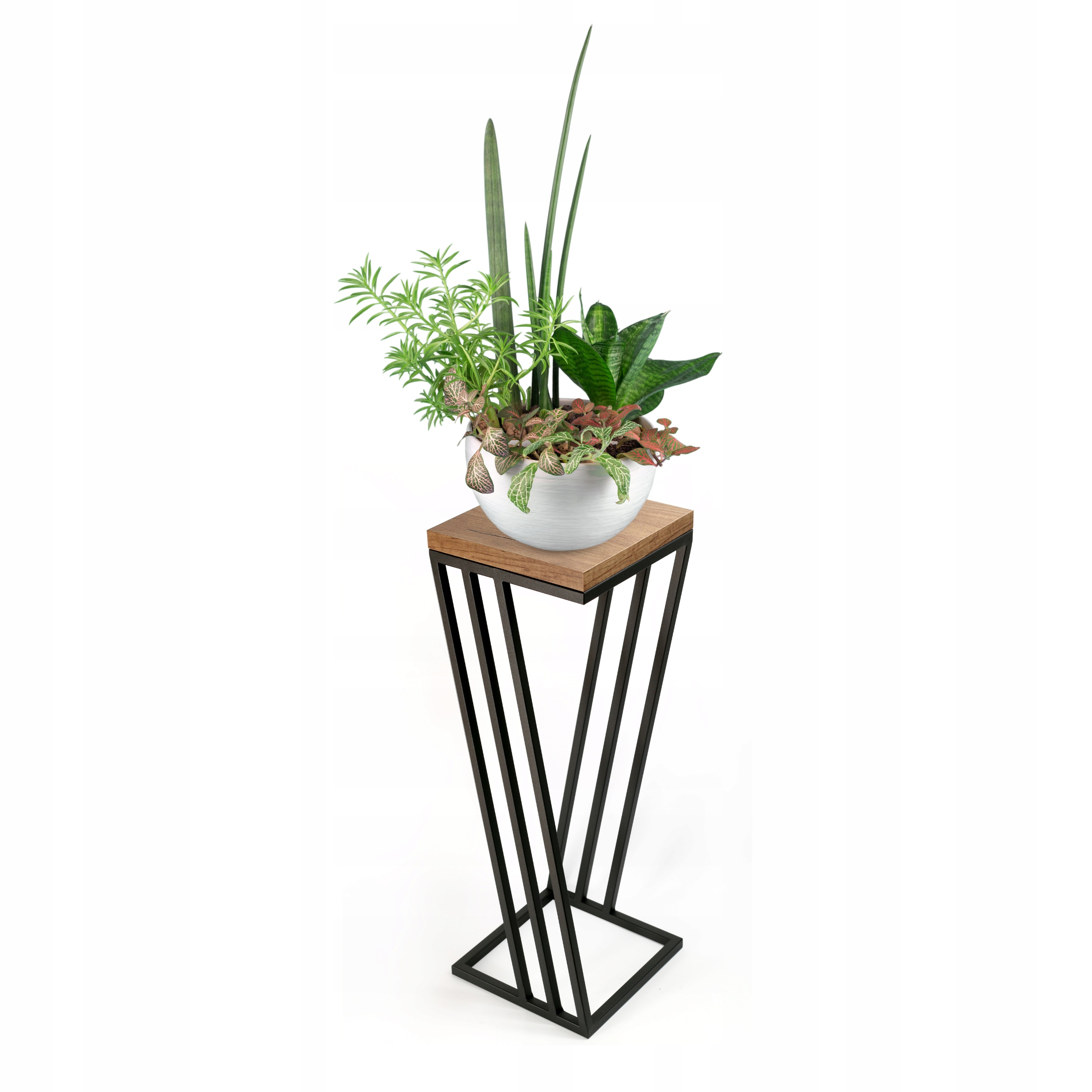 Držák Na Květináč Šikmý Loft Kov Stojan Na Květiny Dřevo 50 CM