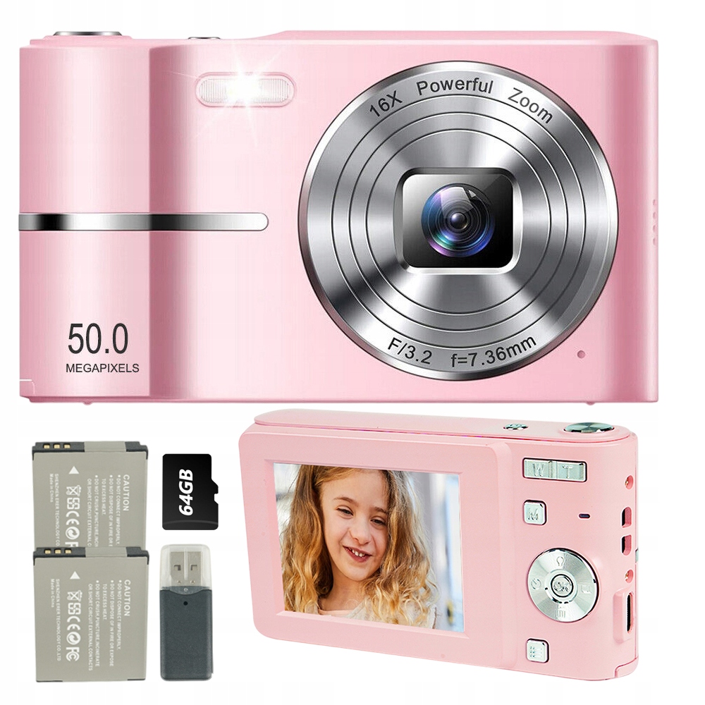 Digitální Fotoaparát LCD displej Hd 1080P 50MP 16X Zoom 64G Sada