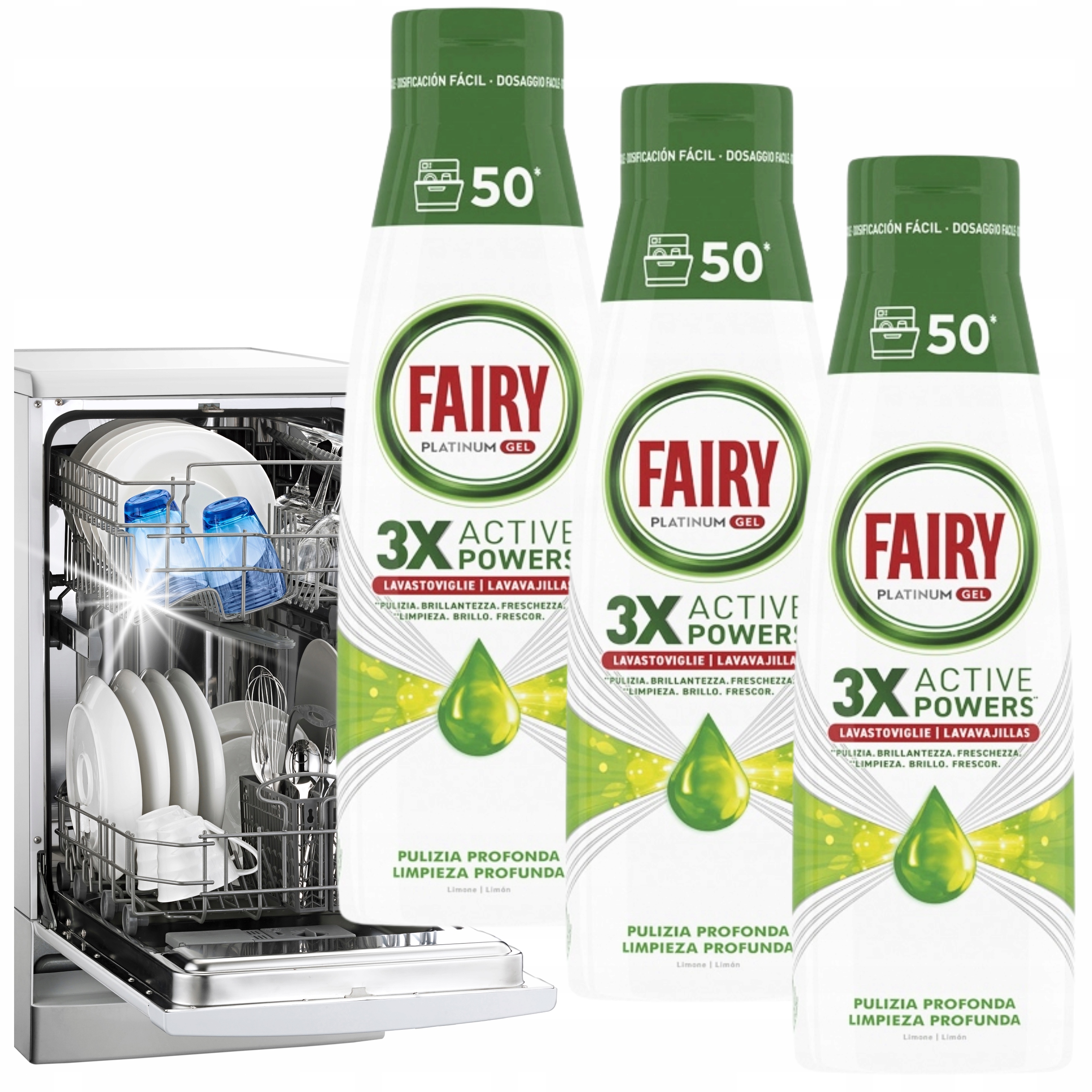 Żel do Zmywarki Fairy Platinum Oczyszczający Lemon 50 cykli 900ml x 3 szt