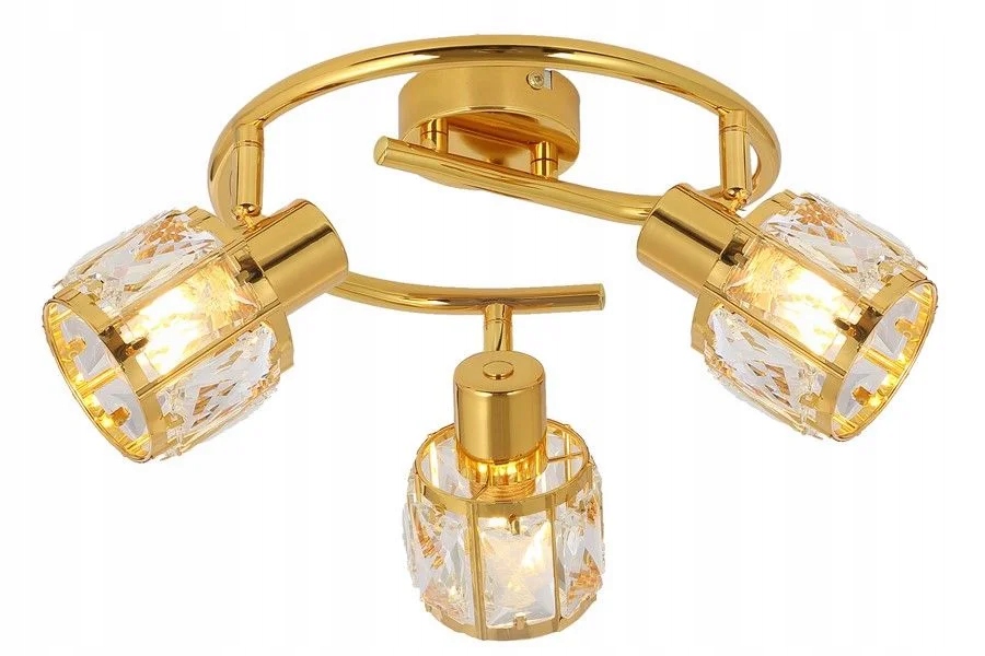 Stropní svítidlo zlatá kulatá s krystaly glamour 3 reflektory Reality
