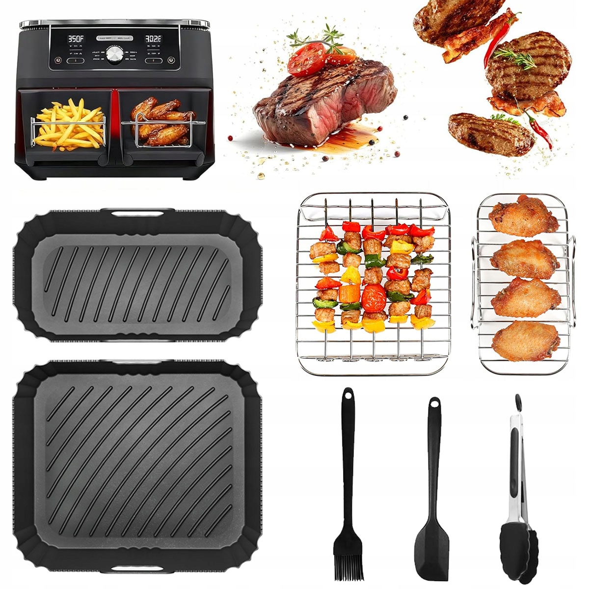 AKCESORIA DO AIRFRYER TEFAL EY9018 DUAL EASY FRY 5,2 / 3,1 L RUSZT FOREMKI