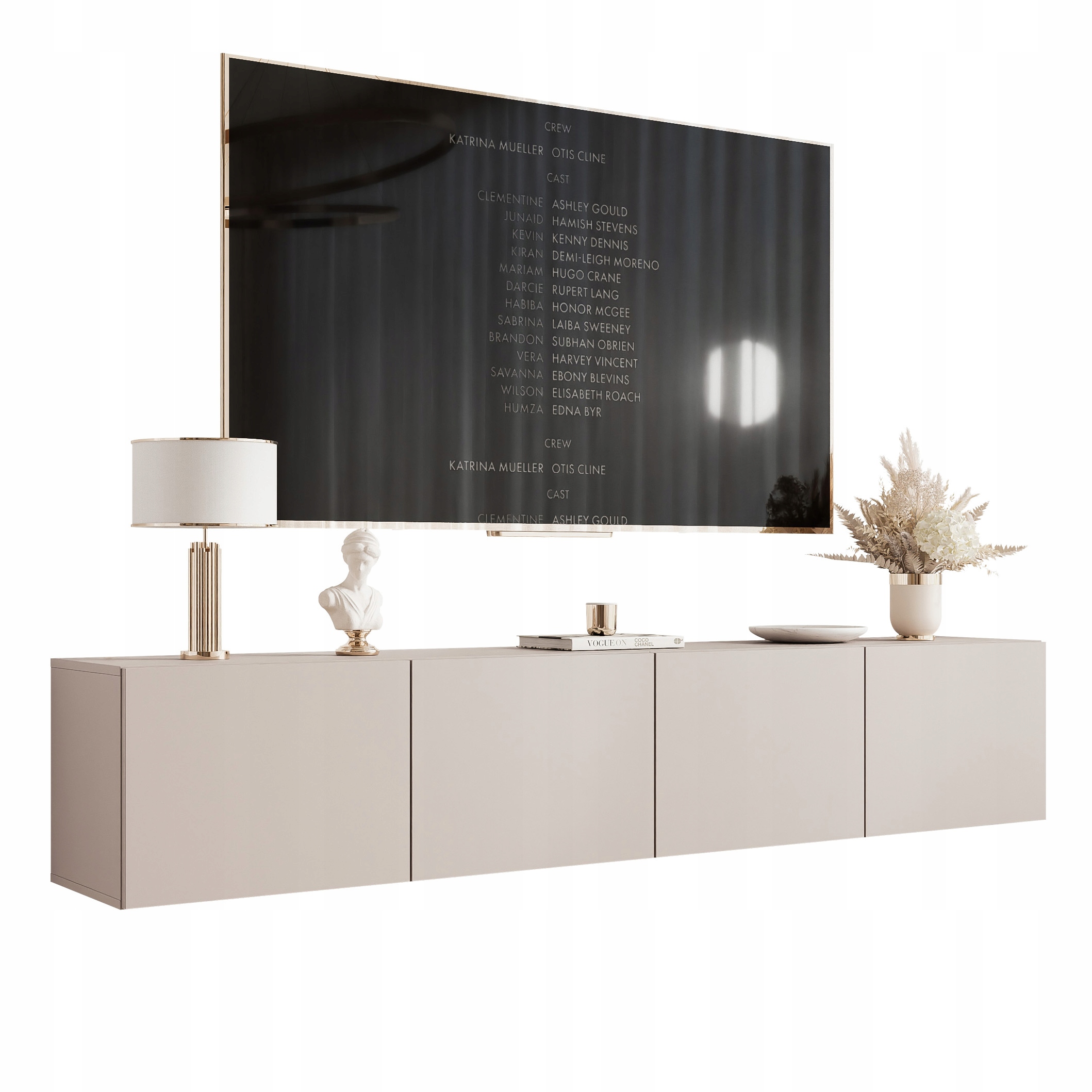 Závěsná Rtv skříňka Angel 200 cm s Led osvětlením, kašmír, béžová