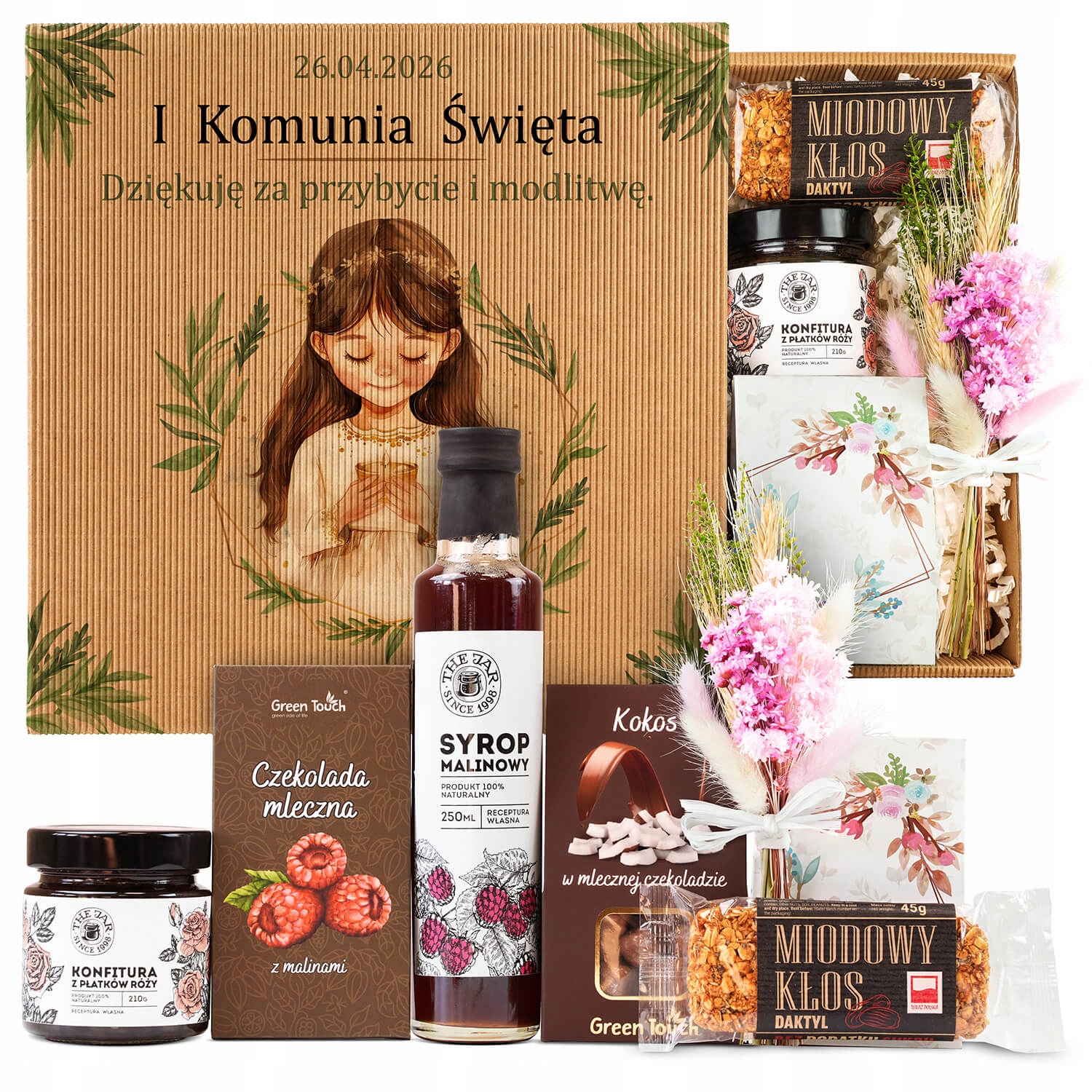 Zestaw Podziękowanie Dla Chrzestnych Dziadków Komunia Z Nadrukiem