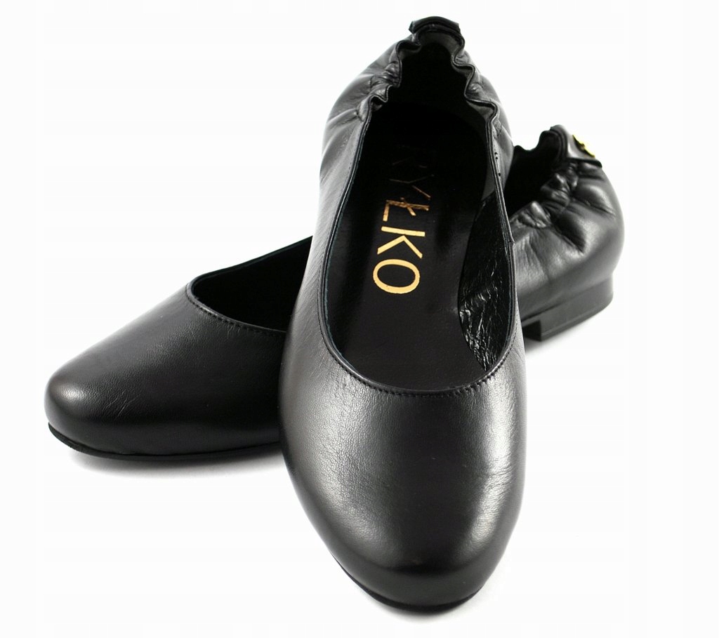 RYŁKO 0GNA5 balerinki damskie skóra czarne r.37,5 Wzór dominujący bez wzoru