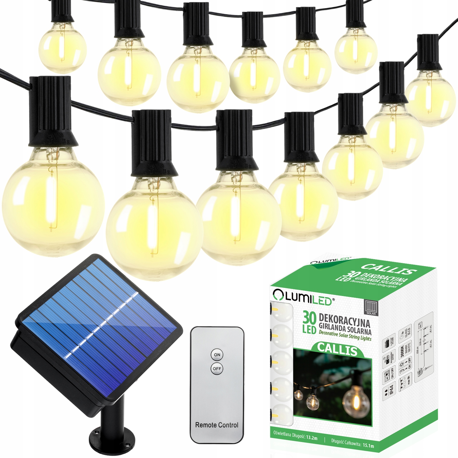 

Girlanda Ogrodowa Solarna 30x Żarówek Led Pilot
