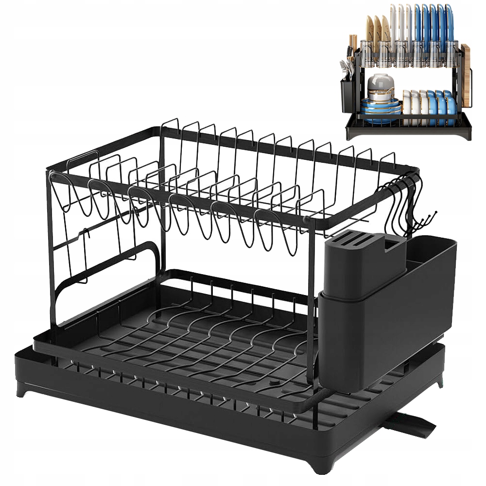 Levně Dvouúrovňový Odkapávač Na Nádobí S Podnosem A Odtokovým Otvorem