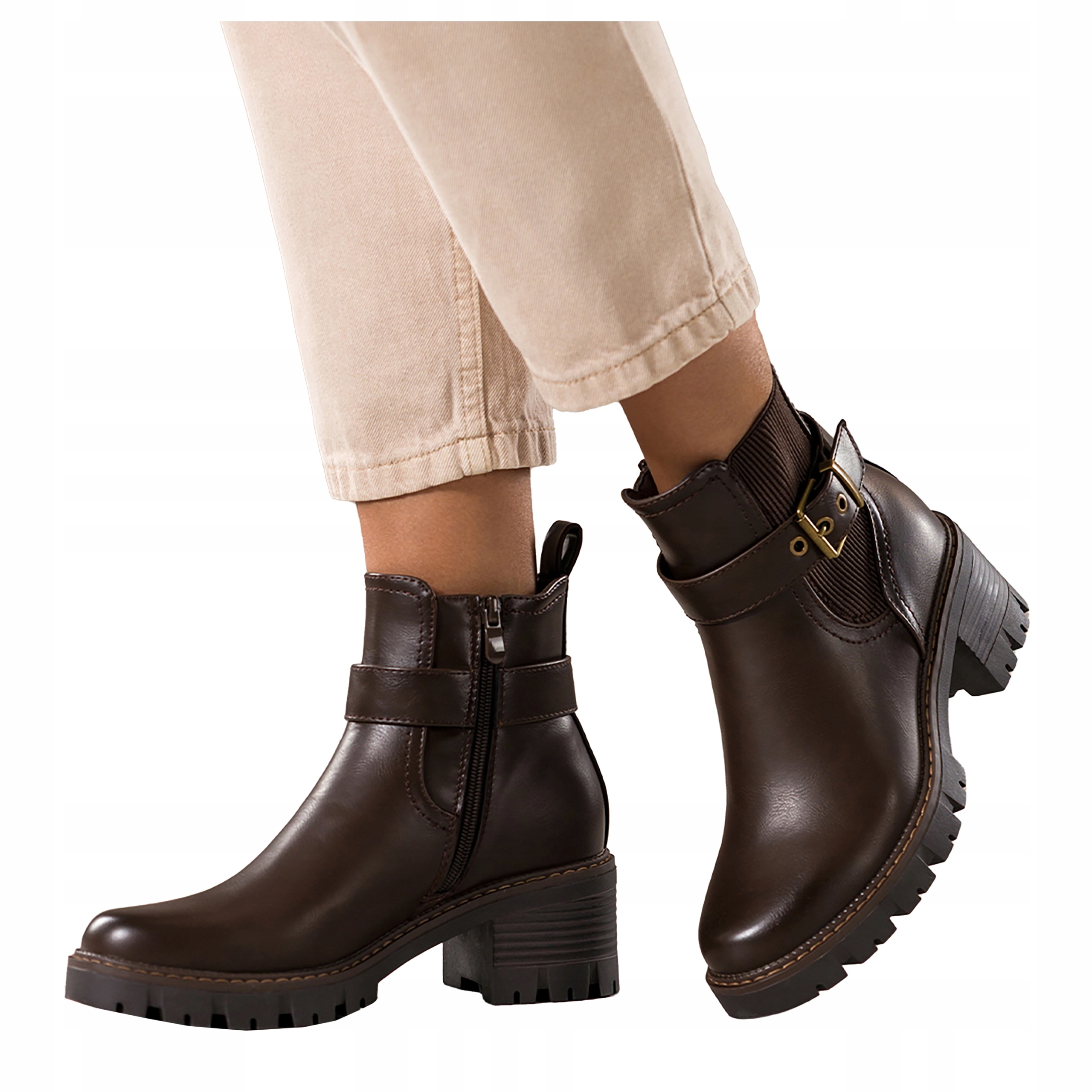 Dámské Kotníkové Boty Čokoládové Pohodlné S Gumou V Svršku Zlatá Spona Modní r 36