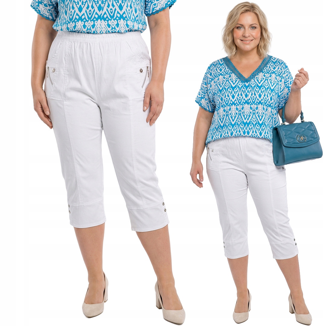 Bílé kalhoty do poloviny lýtka plus size velikost 52