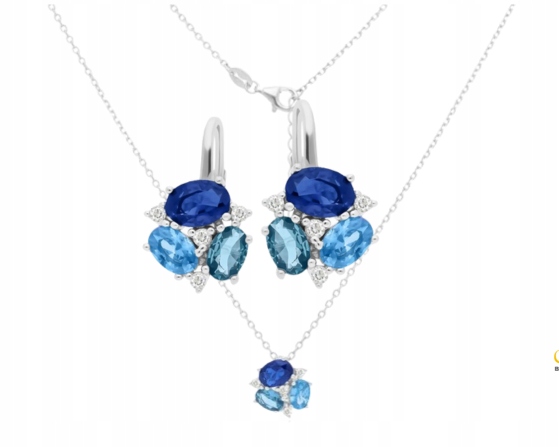 Sada stříbrných šperků s modrými zirkony, stříbro 925