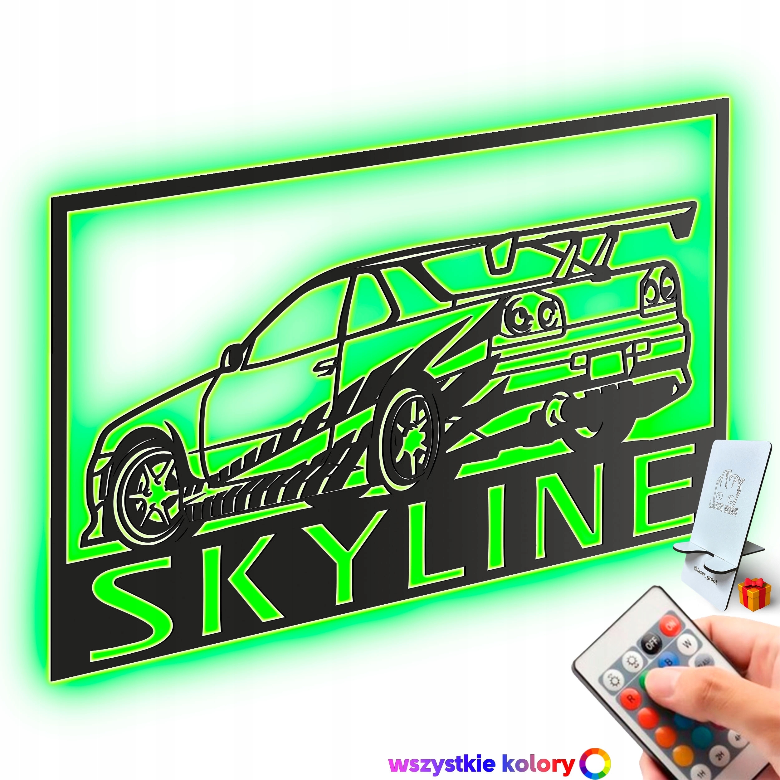 Dřevěný 3D obraz Nissan Skyline Nástěnný Dárek Noční Lampa Led XL