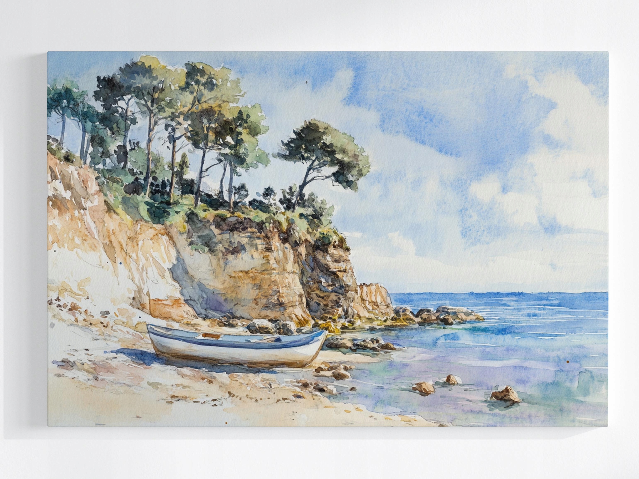 Obraz Na Plátně Canvas Krajina Moře Pobřeží Útes Pláž Loďka 120x80