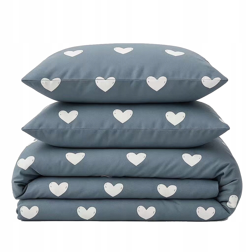 Pościel 160x200 poszewki prawdziwa bawełna szara w serca serduszka modna