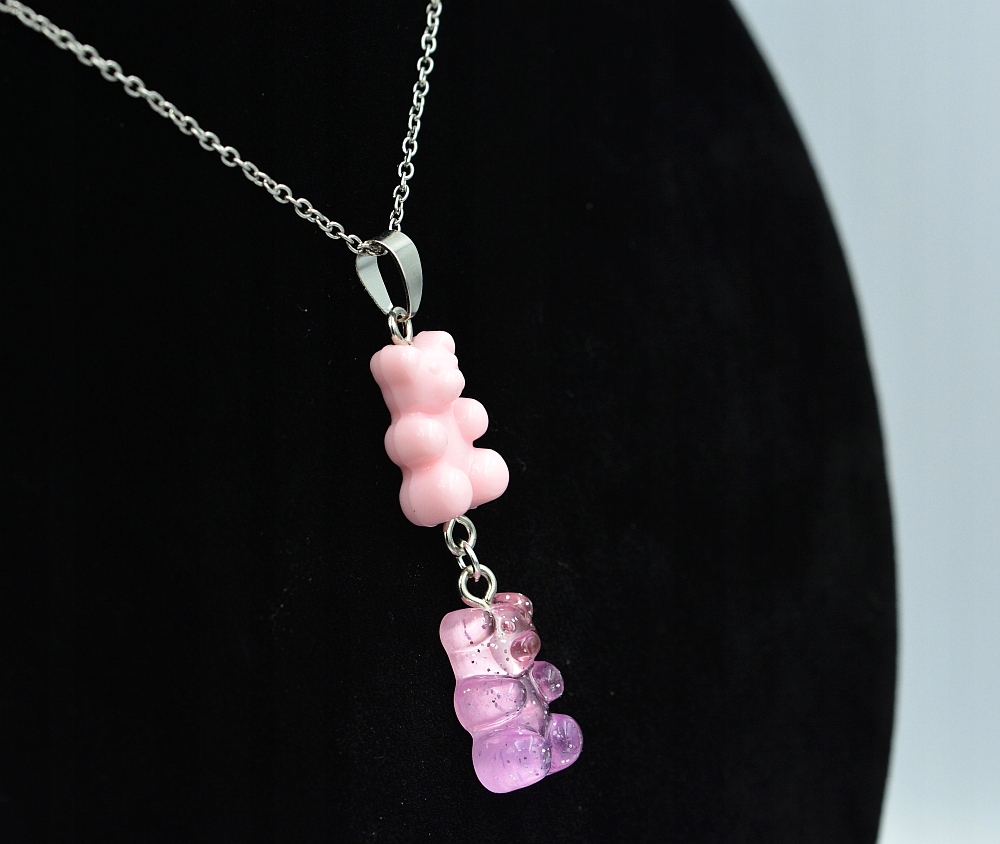 Naszyjnik łańcuszek 2 misie żelki 45cm