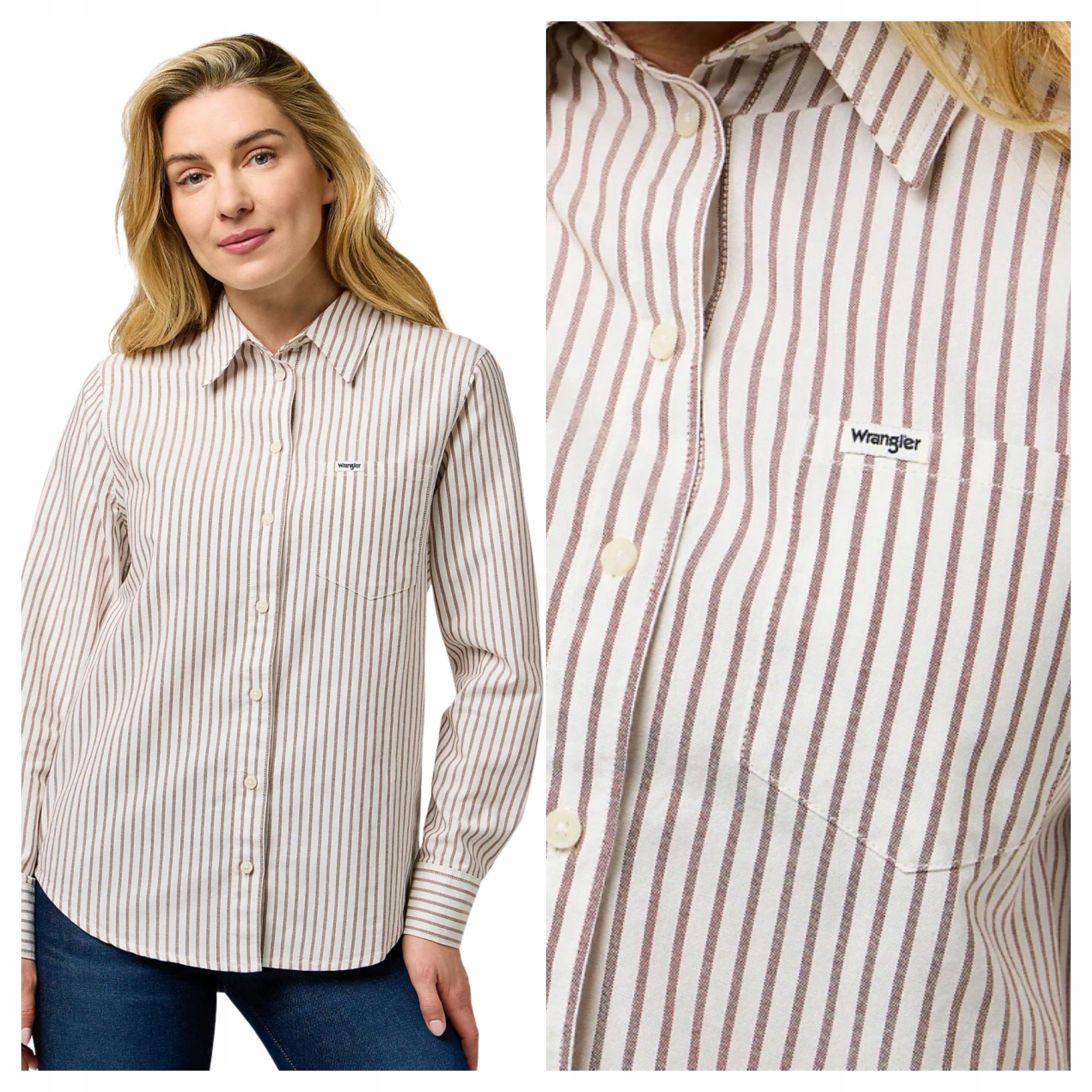 Dámská košile Wrangler 1 kt Shirt W Pruhy Bavlněná Cognac Xs