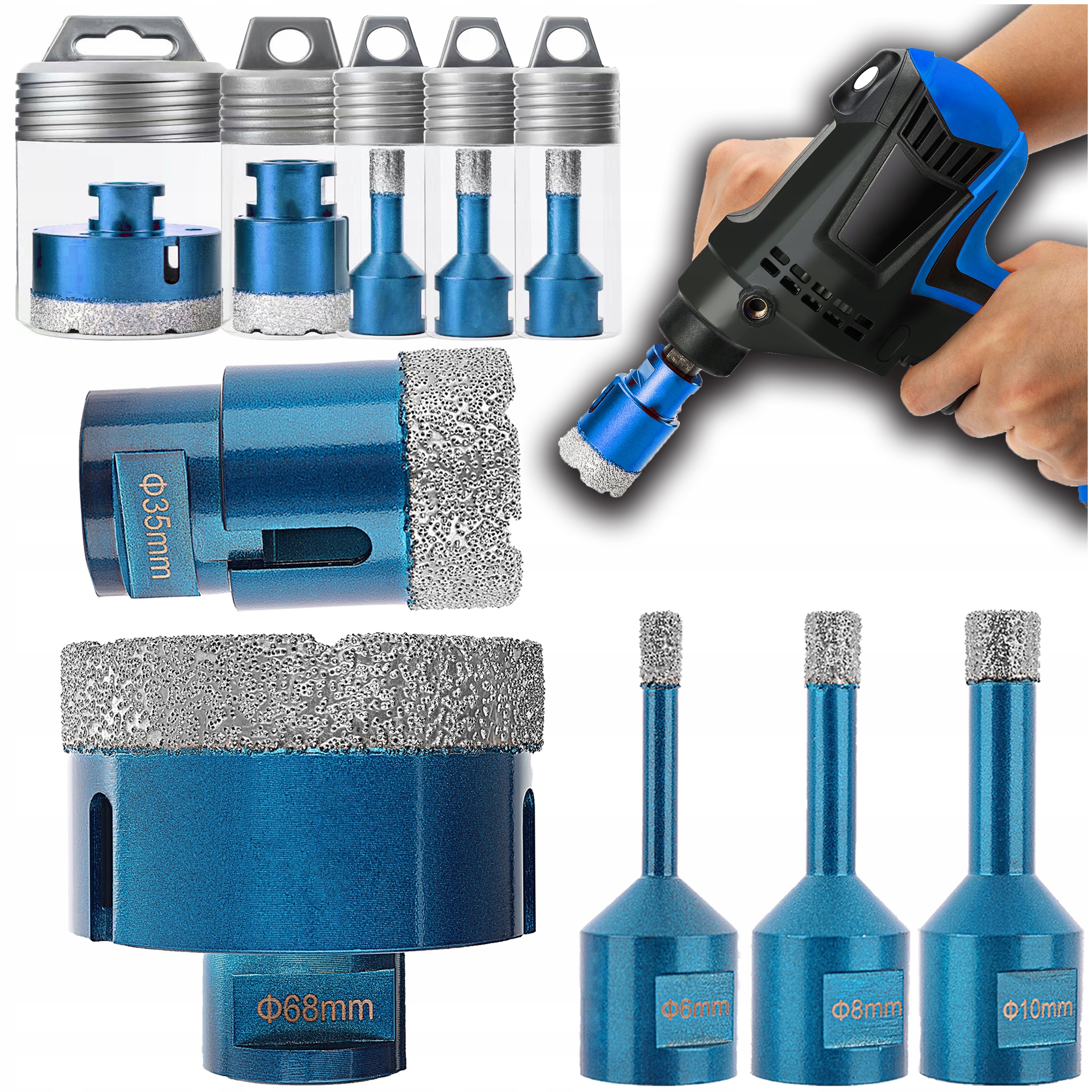 Sada Diamantových Děrovaček Pro Vrtání Do Slinuté Dlažby Dlaždic M14 6-68 MM 5 Ks