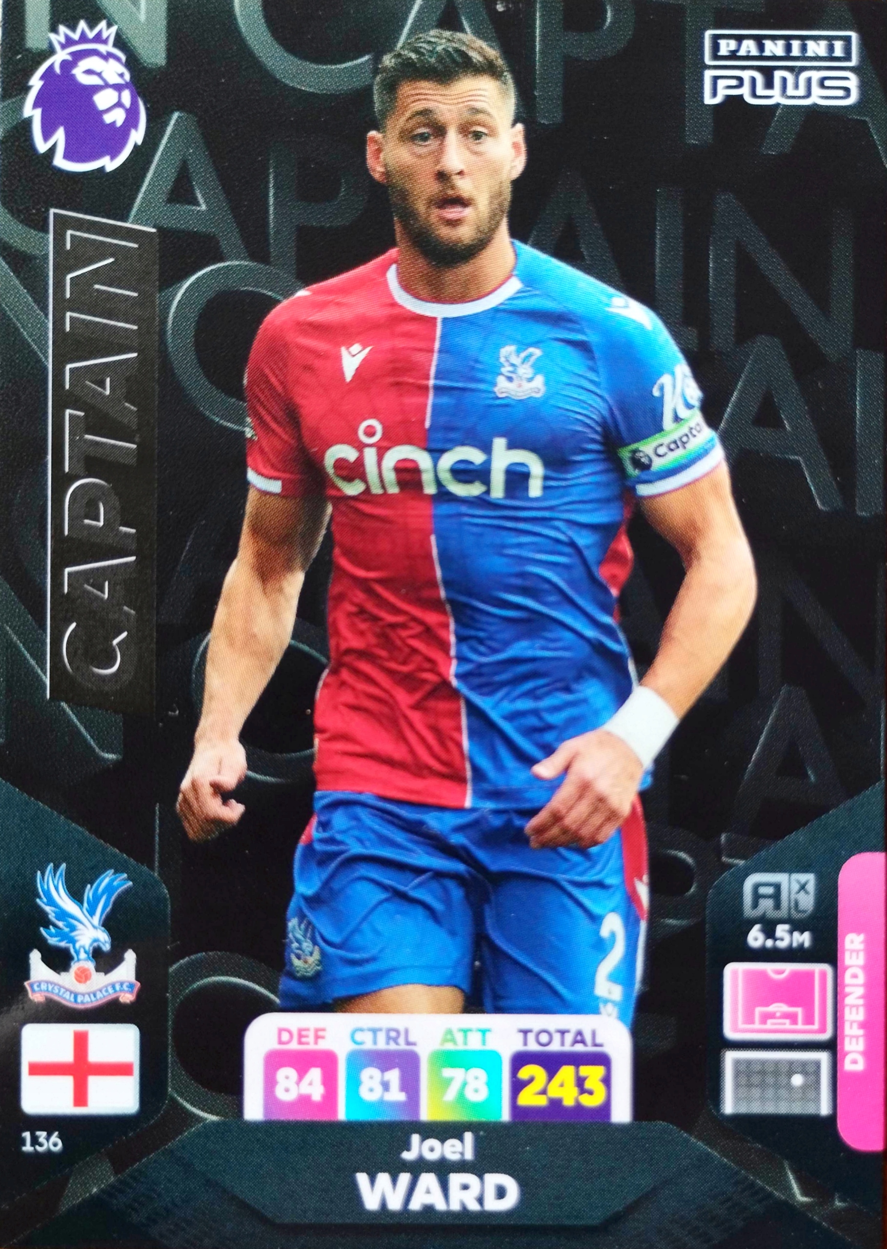 Panini Premier League 2024 Plus Captain 136 Joel Ward Crystal Palace