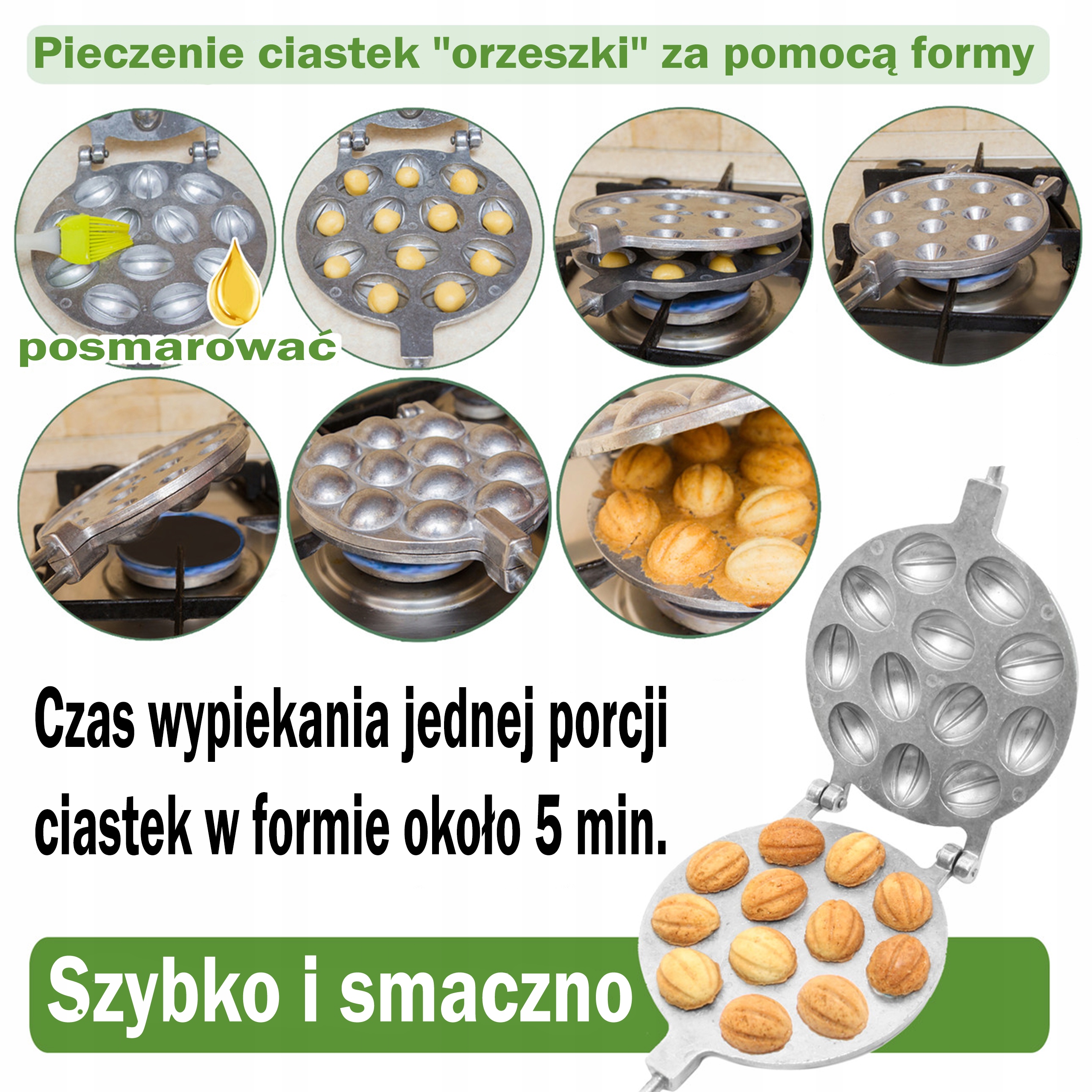 FORMA OPIEKACZ DO PIECZENIA CIASTEK ORZESZKÓW PATELNIA NA ORZESZKI DUŻE #70 Materiał obudowy metal